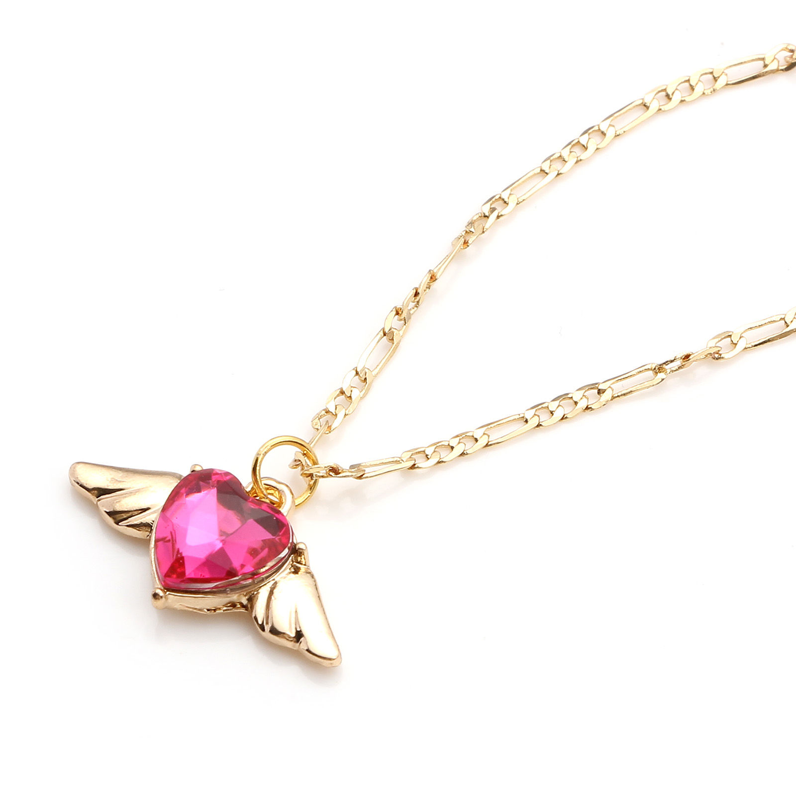 Picture of Zinc Based Alloy Valentine's Day Charms Gold Plated Heart Wing Multicolor Rhinestone 25mm x 14mm
