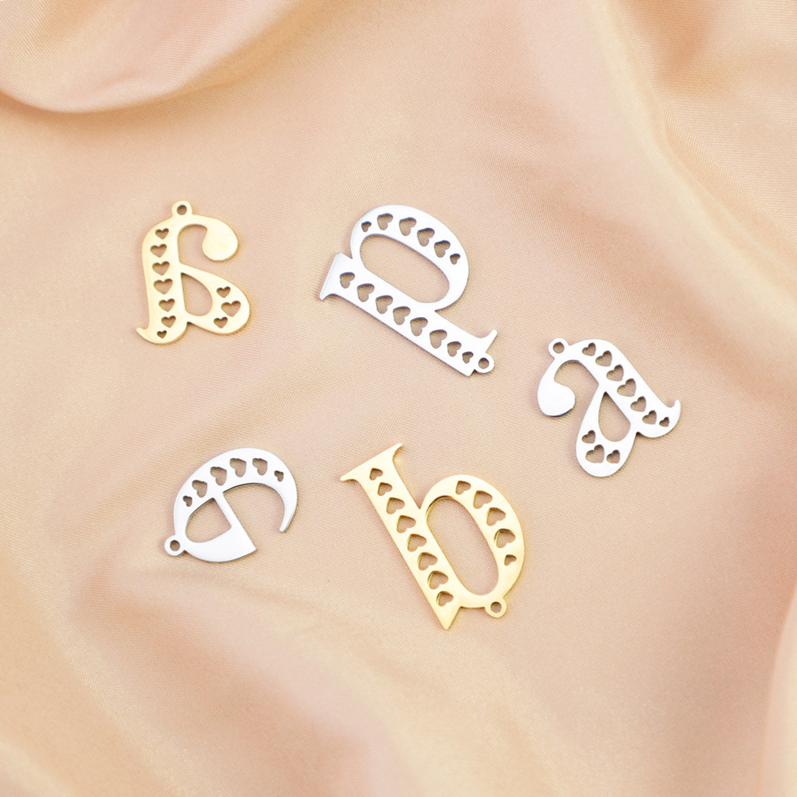 Picture of 304 Stainless Steel Charms Multicolor Lowercase Letter Heart Hollow