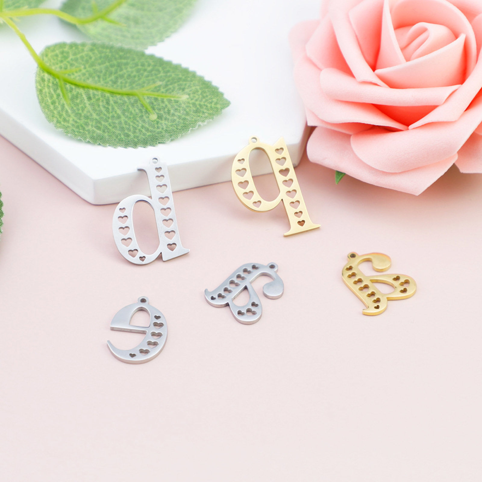 Picture of 304 Stainless Steel Charms Multicolor Lowercase Letter Heart Hollow