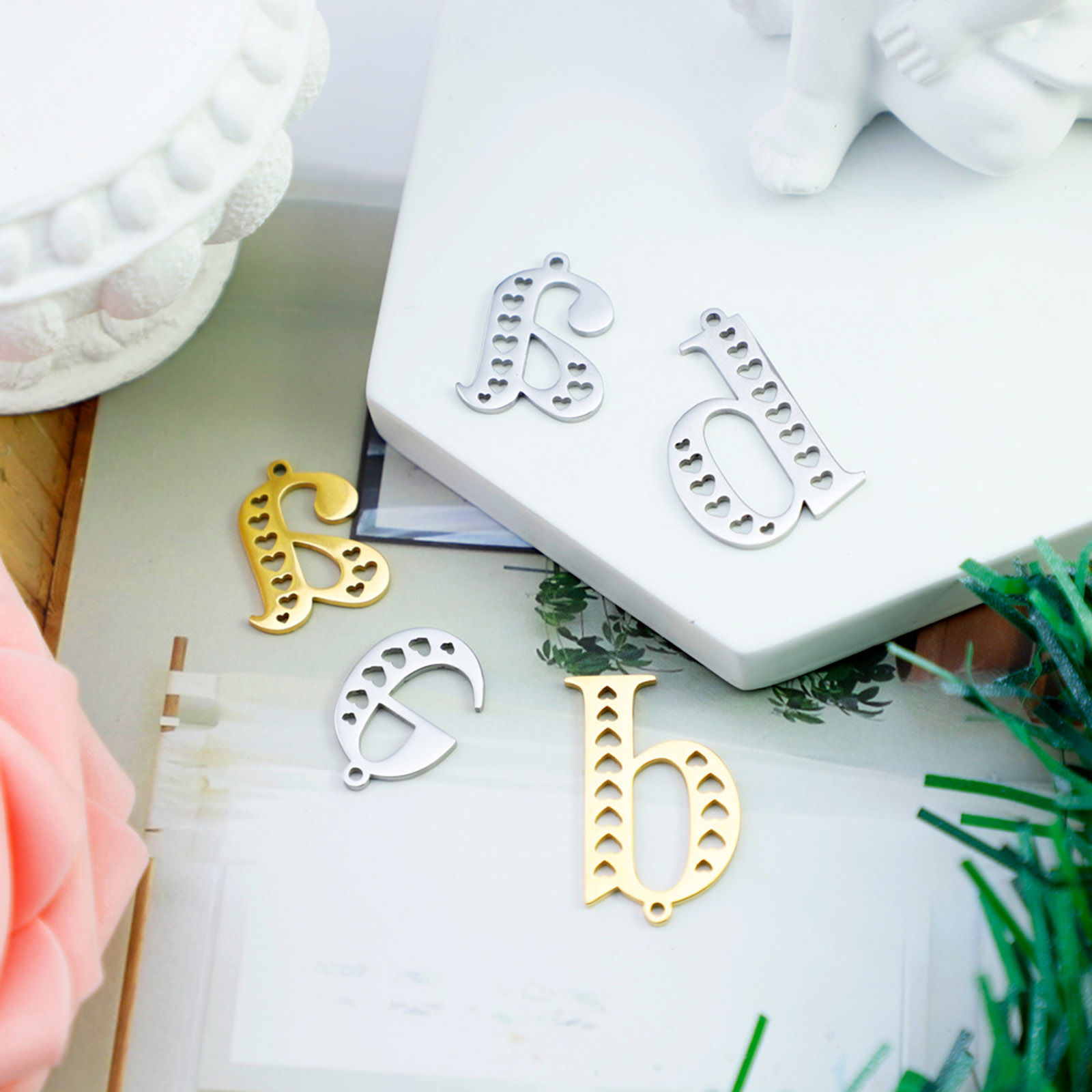 Picture of 304 Stainless Steel Charms Multicolor Lowercase Letter Heart Hollow