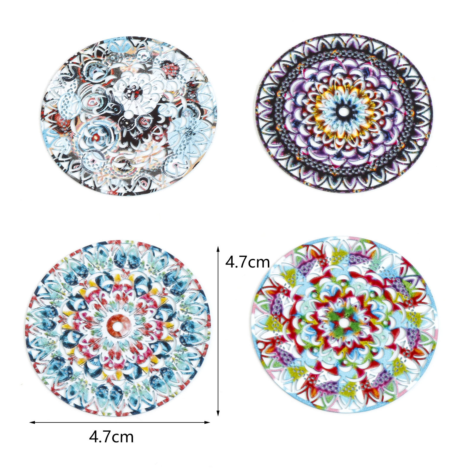 Picture of Iron Based Alloy Filigree Stamping Pendants Multicolor Round Painted 4.7cm x 4.7cm