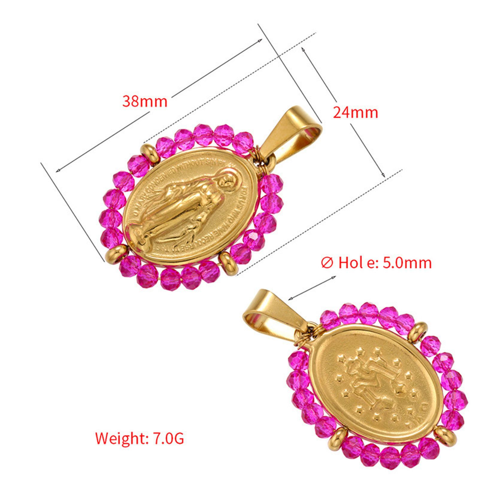 Bild von Edelstahl & Glas Religiös Anhänger Oval Bunt Heilige Maria Mutter Gottes 38mm x 24mm, 1 Stück
