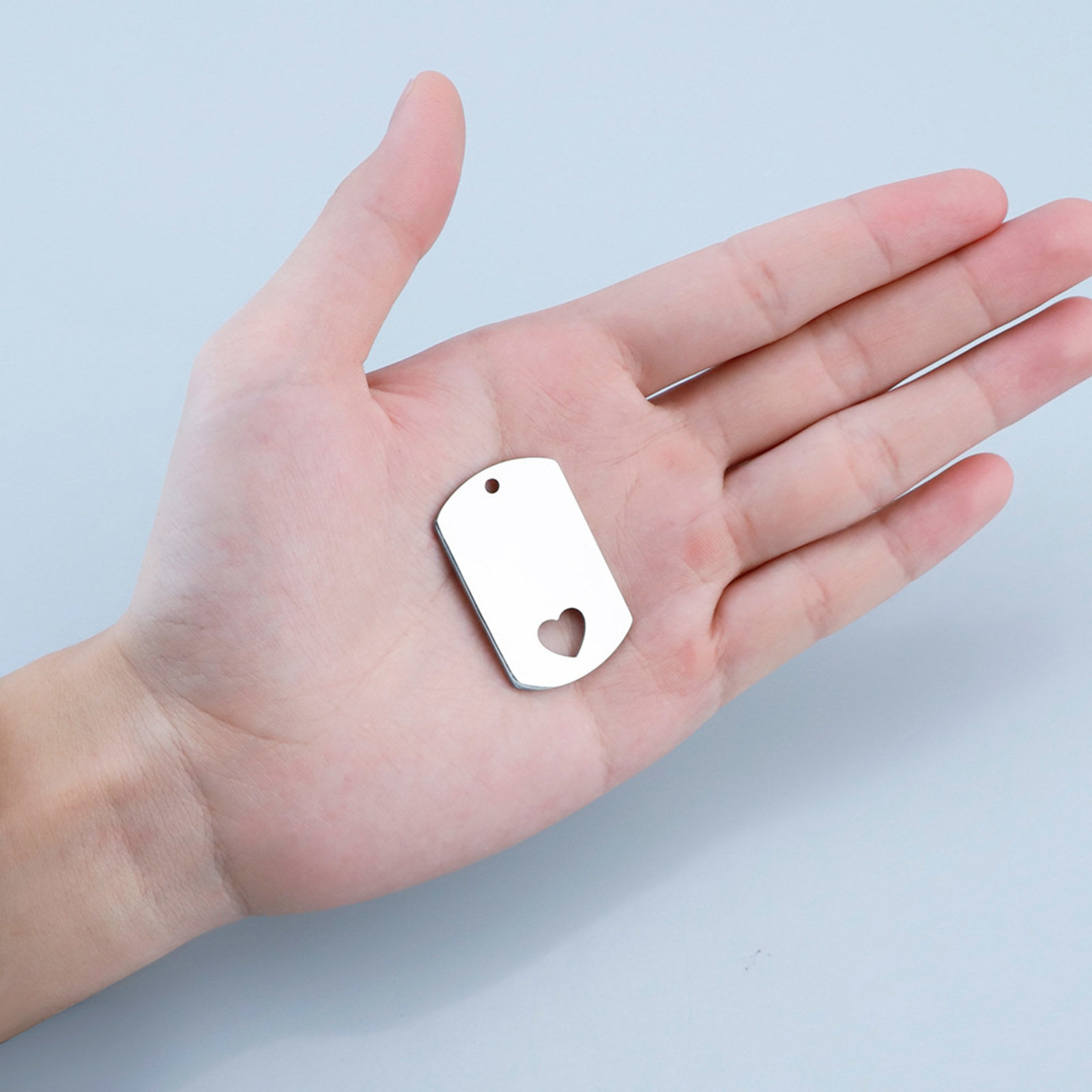 Picture of 304 Stainless Steel Valentine's Day Pendants Rectangle Heart Silver Tone Blank Stamping Tags Two Sides 40mm x 25mm