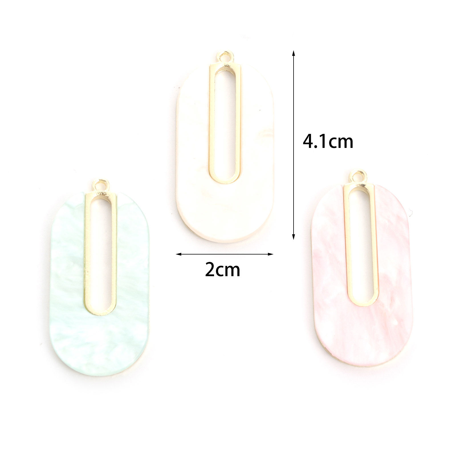 Immagine di Lega di Zinca + Acrilato Serie di Acido Acetico Ciondoli Ovale Oro Placcato Multicolore Filigrana 4.1cm x 2cm , 5 Pz