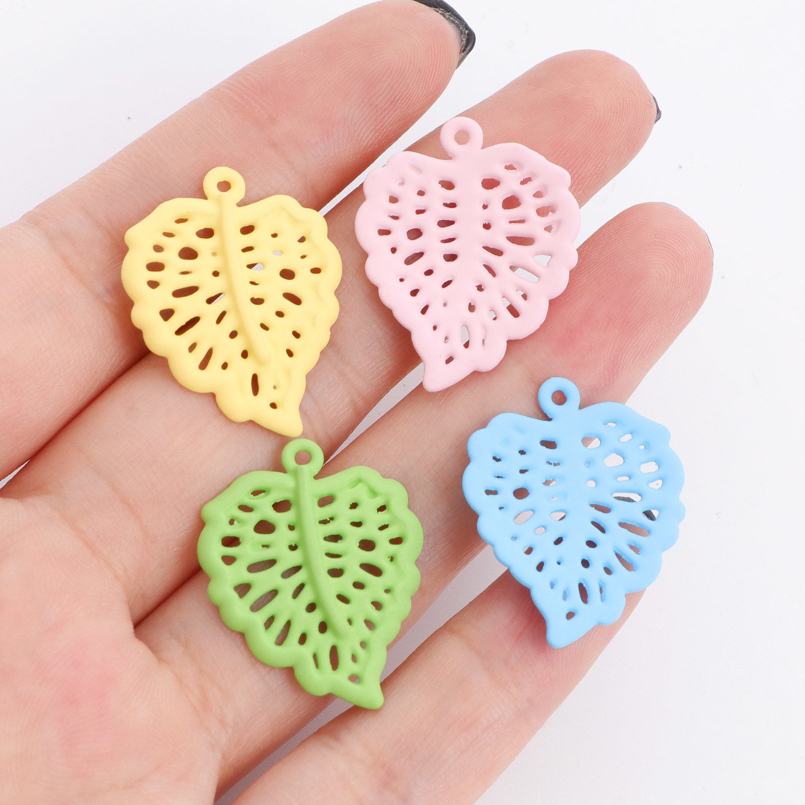 Bild von Zinklegierung Charms Blatt mehrfarbig lackiert 25 mm x 20 mm