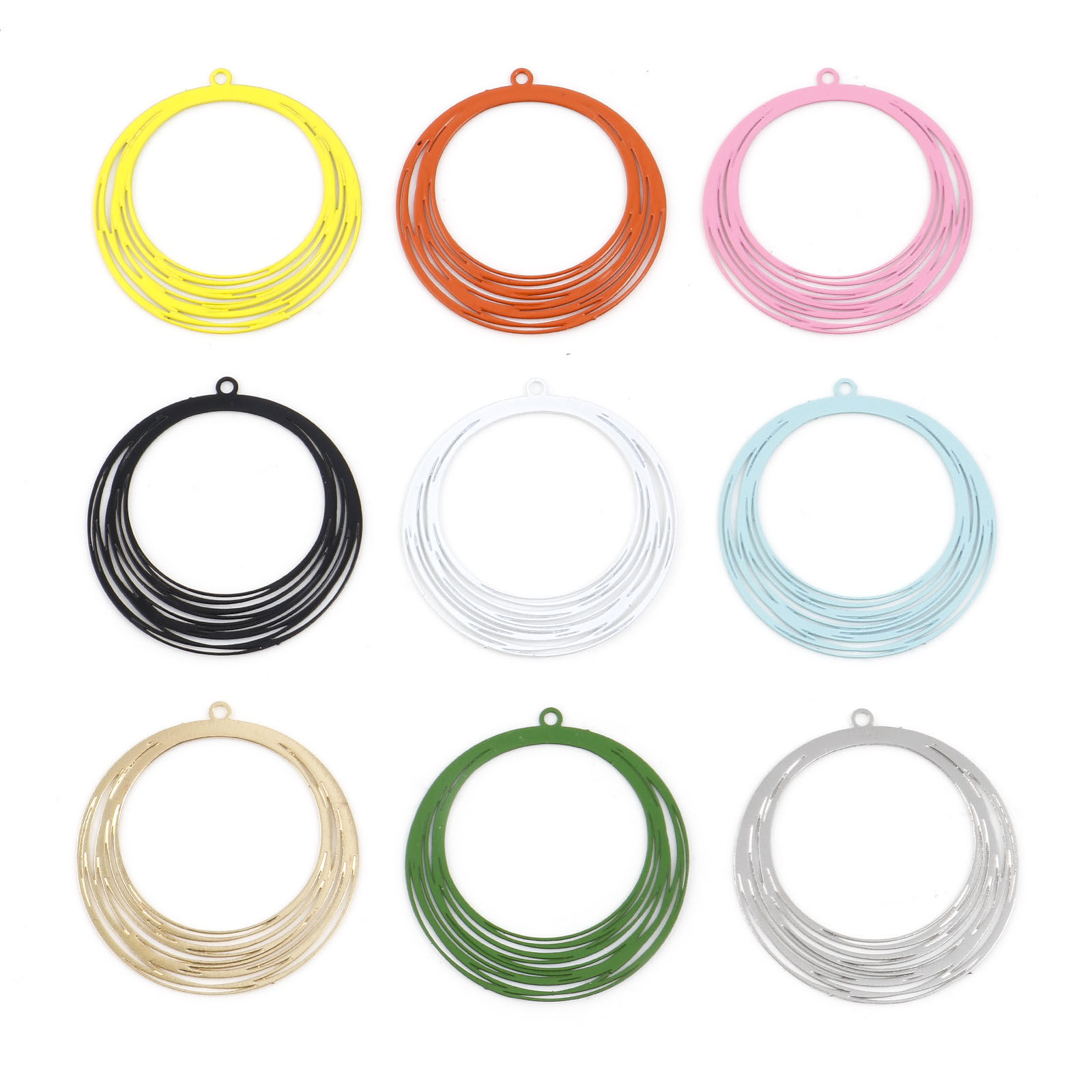 Изображение Железный Сплав(Без Кадмия) Филигранные цветок железа Подвески Круглые Разноцветный С Краской 3.2см x 3см, 10 ШТ