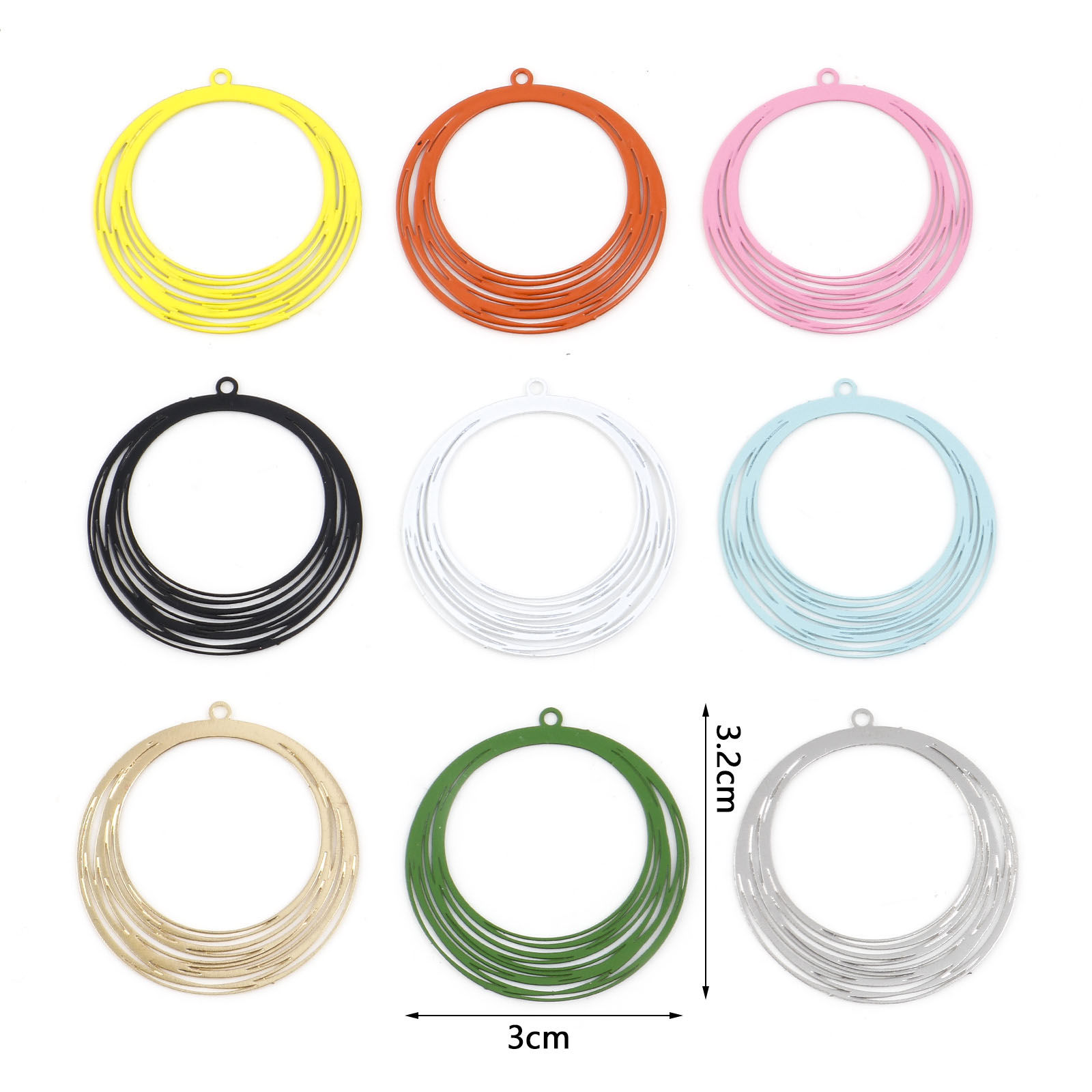 Изображение Железный Сплав(Без Кадмия) Филигранные цветок железа Подвески Круглые Разноцветный С Краской 3.2см x 3см, 10 ШТ