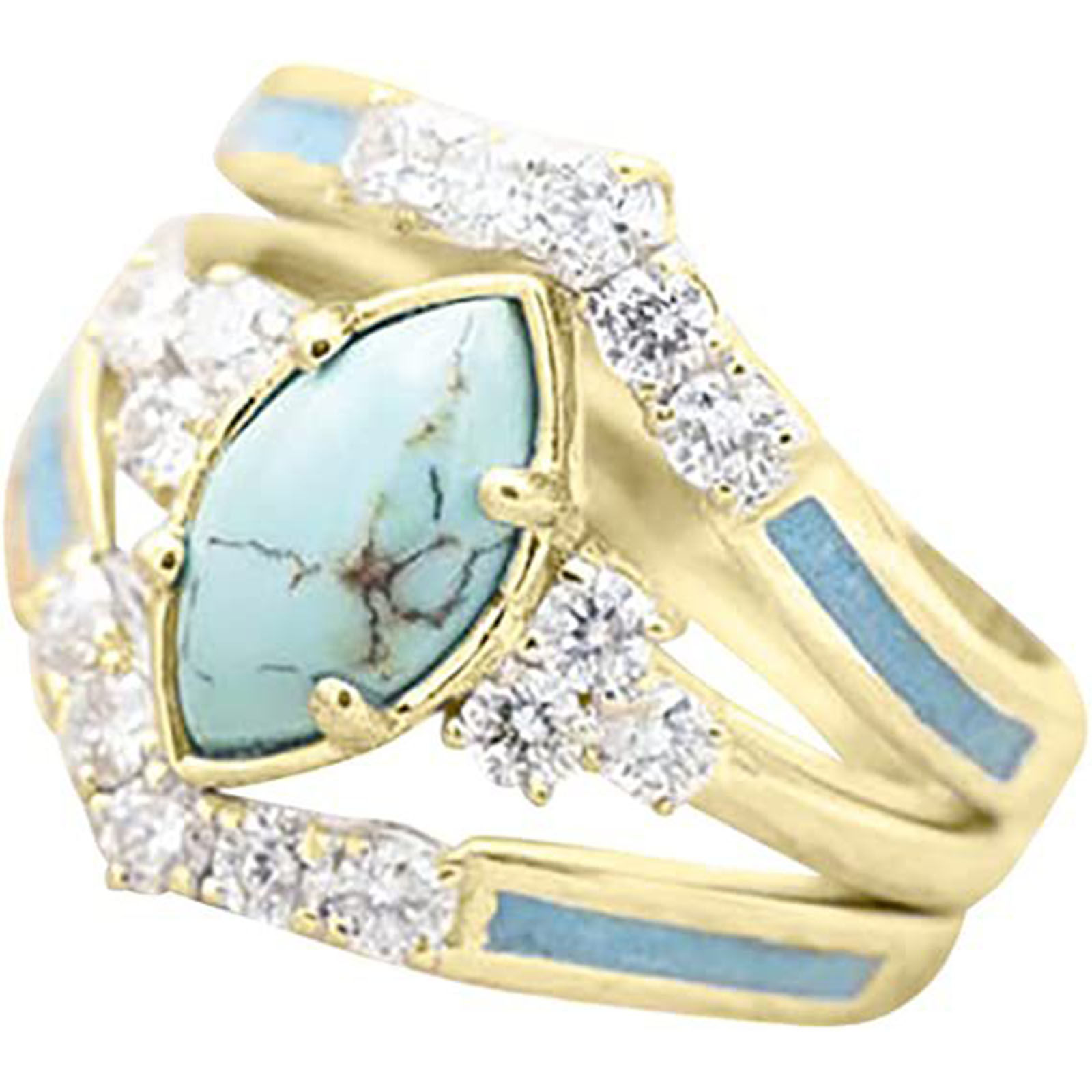 Picture of Turquoise (Imitated) Boho Chic Bohemia Unadjustable Rings Marquise Clear Rhinestone
