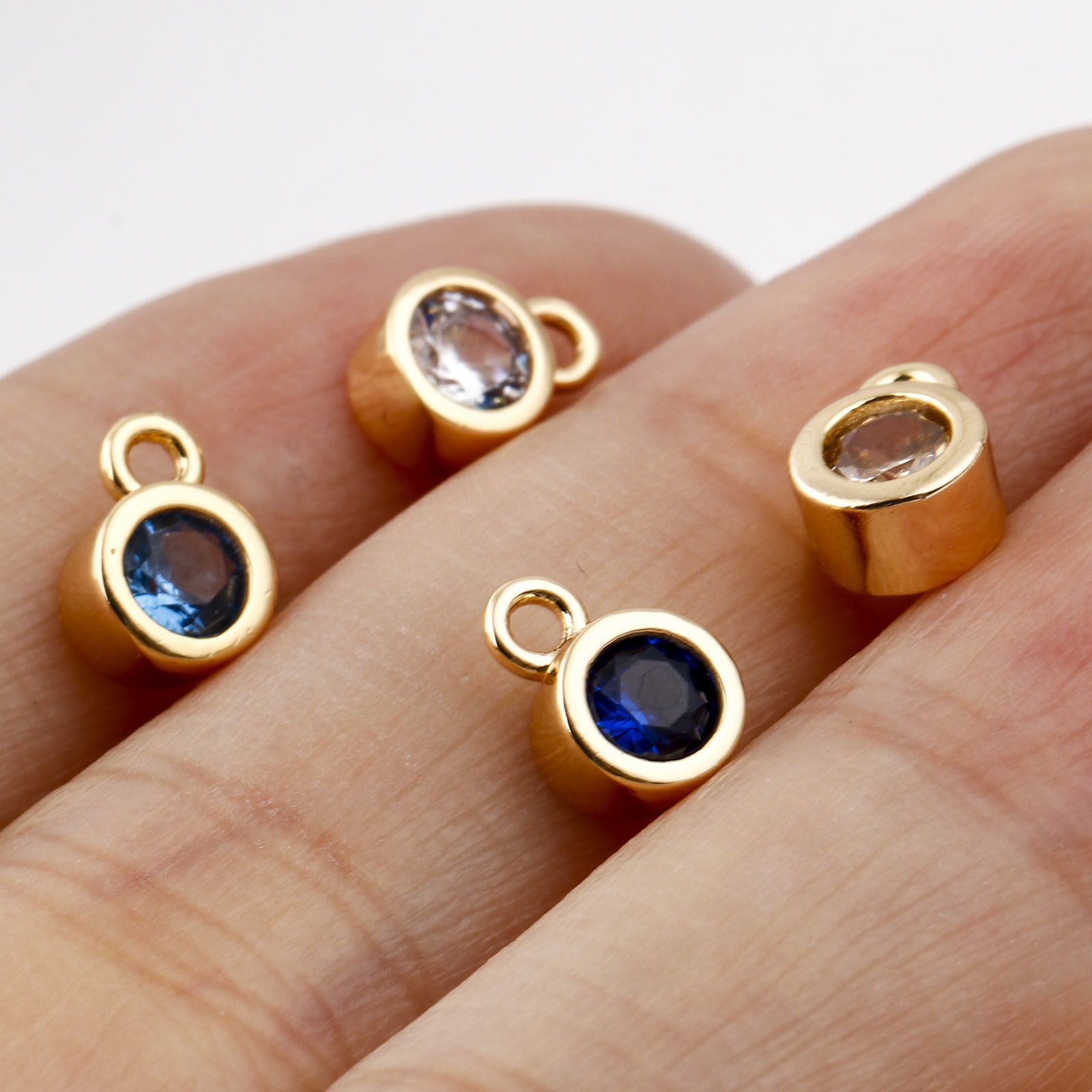 Picture of Brass Birthstone Charms Round Real Gold Plated Multicolour Cubic Zirconia 8mm x 5mm