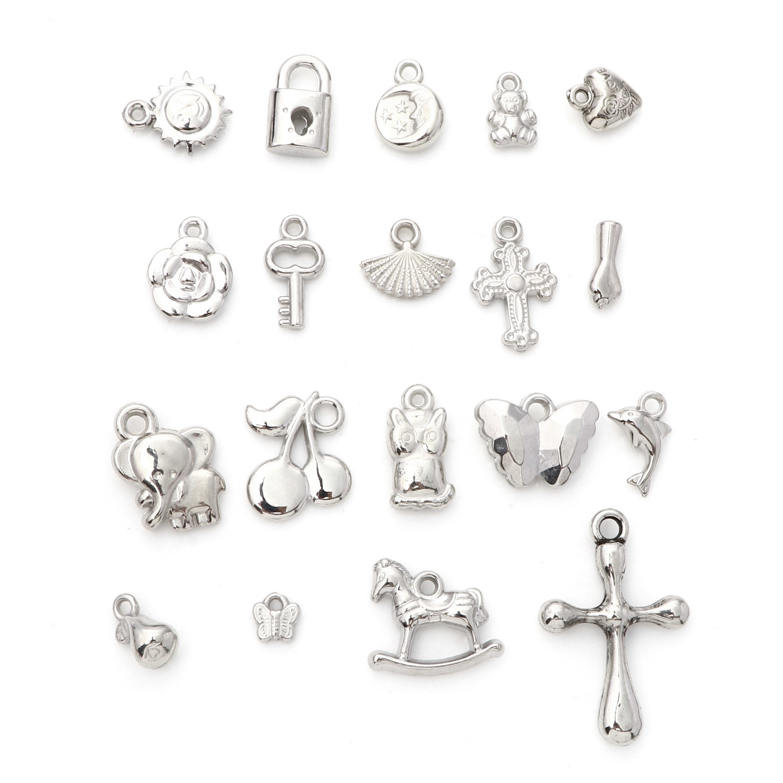 Picture of Acrylic Charms Butterfly Animal Silver Color Cross 20 PCs