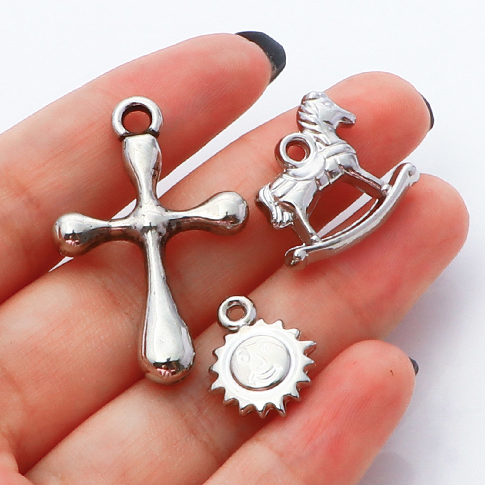 Picture of Acrylic Charms Butterfly Animal Silver Color Cross 20 PCs