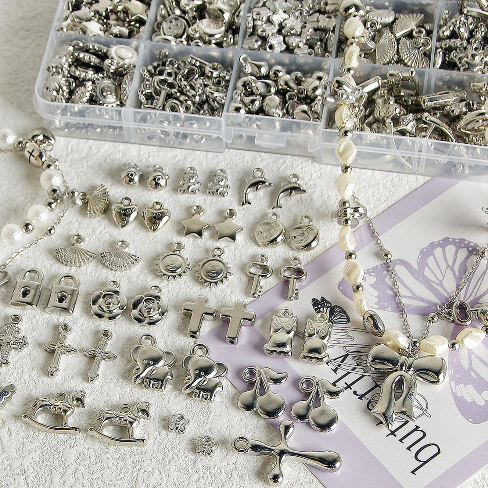 Picture of Acrylic Charms Butterfly Animal Silver Color Cross 20 PCs