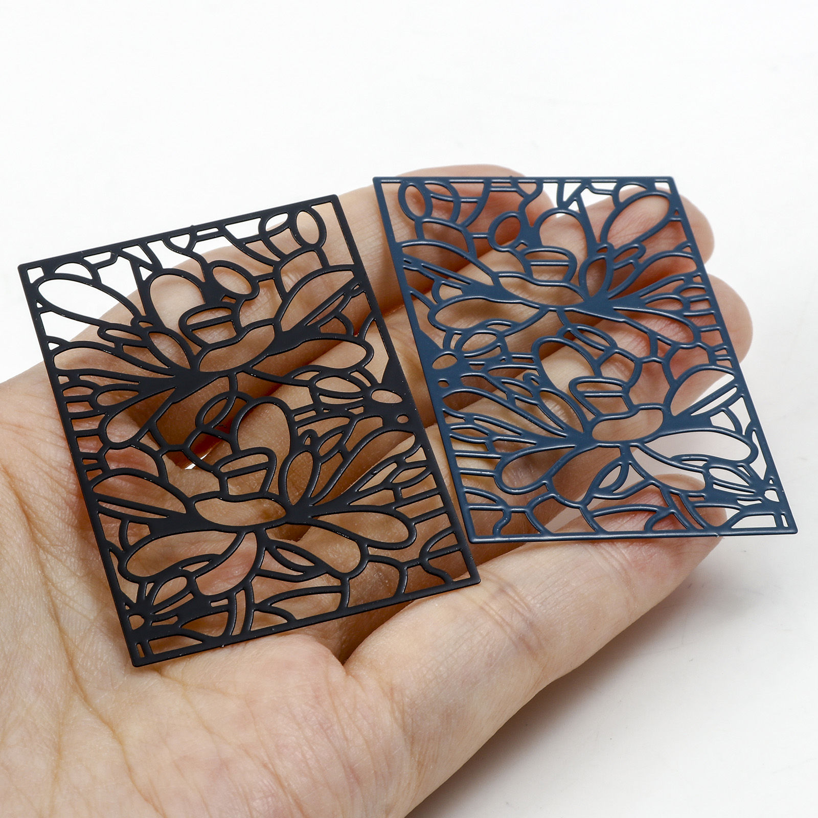 Picture of Iron Based Alloy Filigree Stamping Pendants Multicolor Rectangle Painted 5.3cm x 3.6cm, 5 PCs