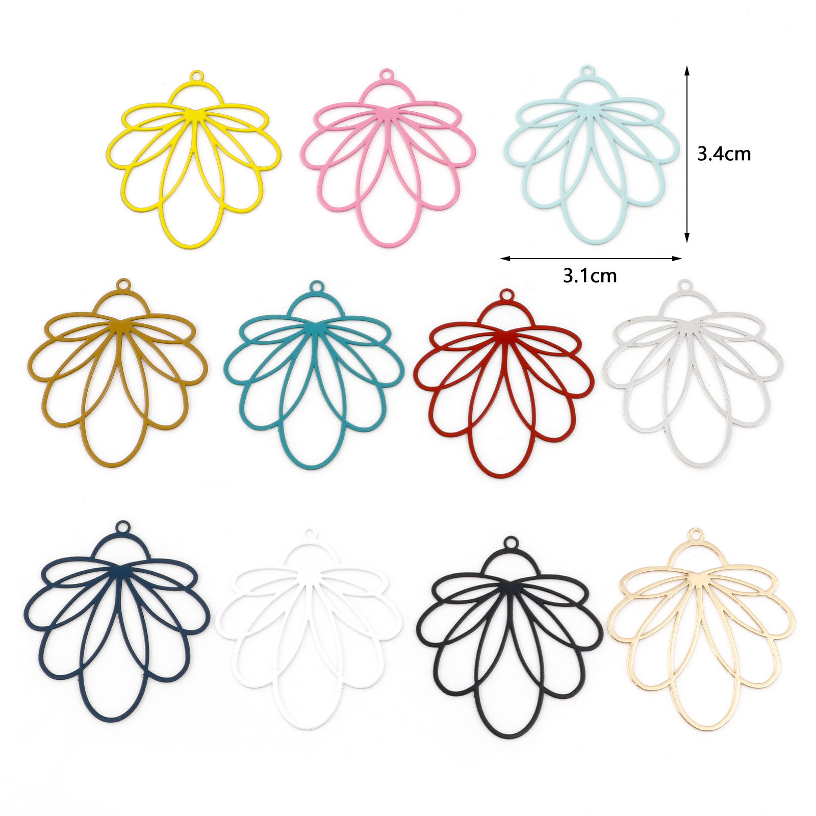 Picture of Iron Based Alloy Filigree Stamping Pendants Multicolor Flower Painted 3.4cm x 3.1cm, 10 PCs