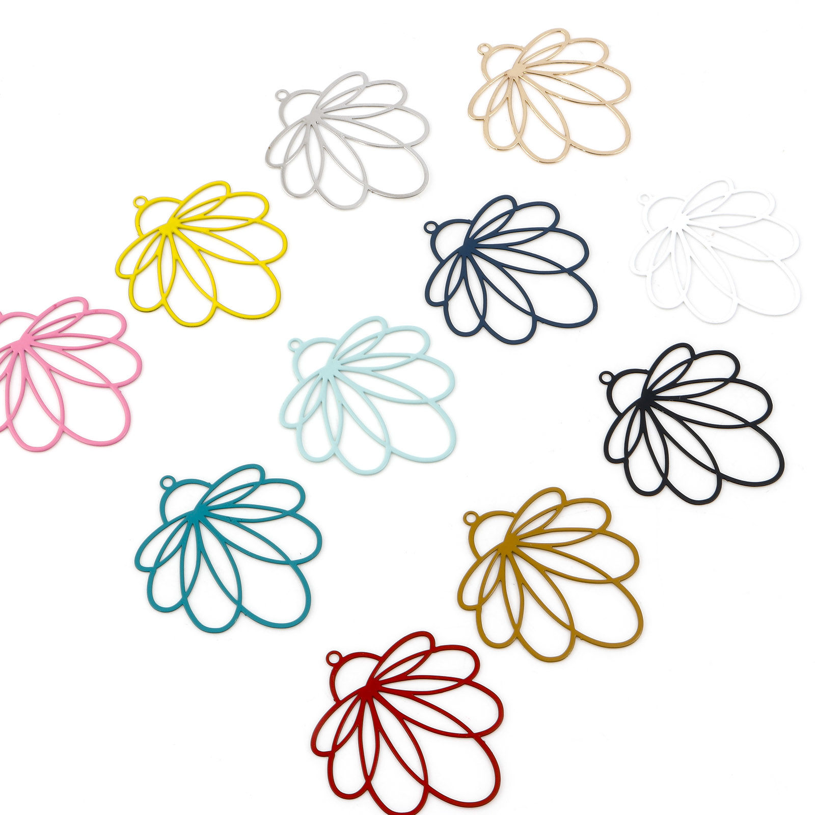 Picture of Iron Based Alloy Filigree Stamping Pendants Multicolor Flower Painted 3.4cm x 3.1cm, 10 PCs