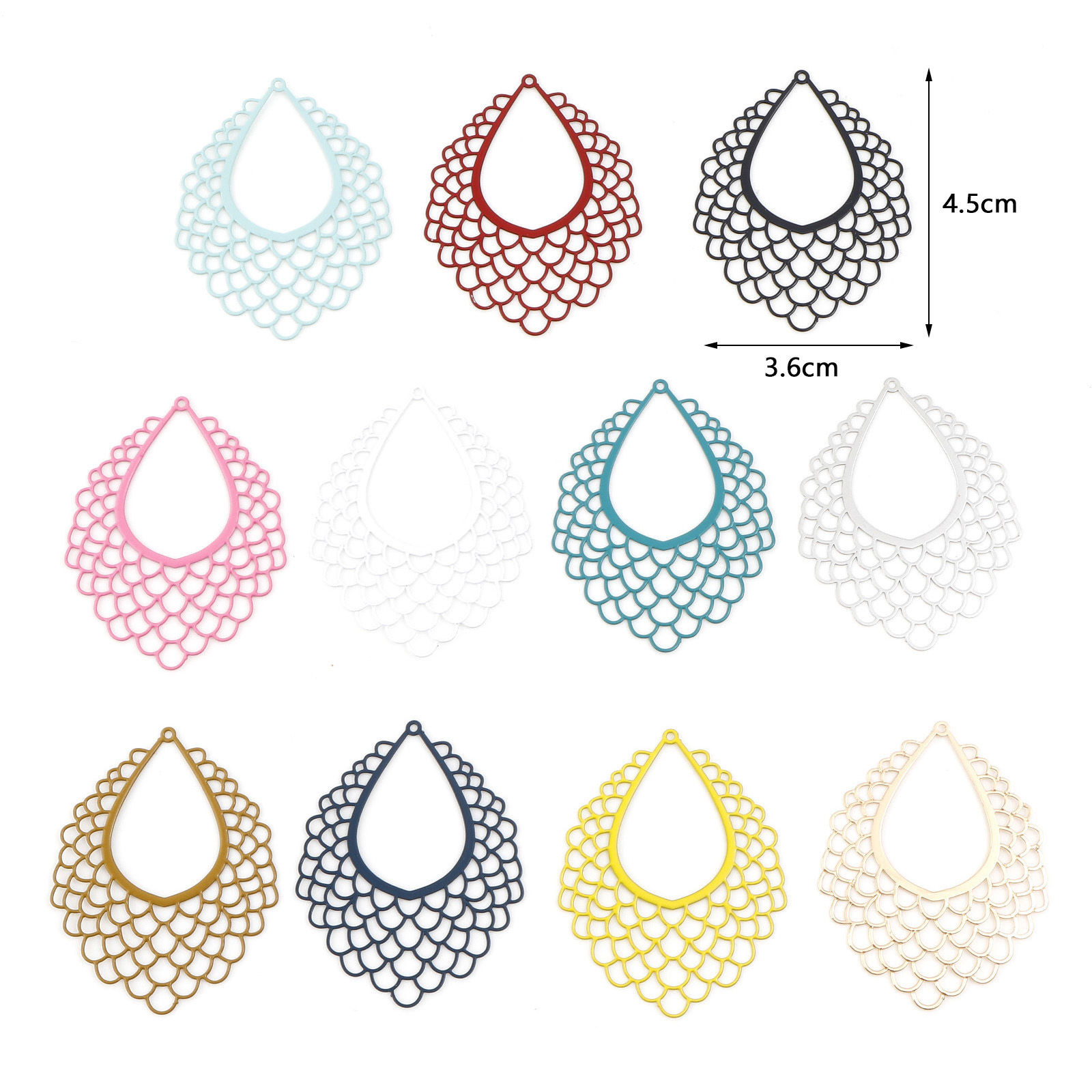 Picture of Iron Based Alloy Filigree Stamping Pendants Multicolor Drop Fish Scale Painted 4.5cm x 3.6cm, 5 PCs