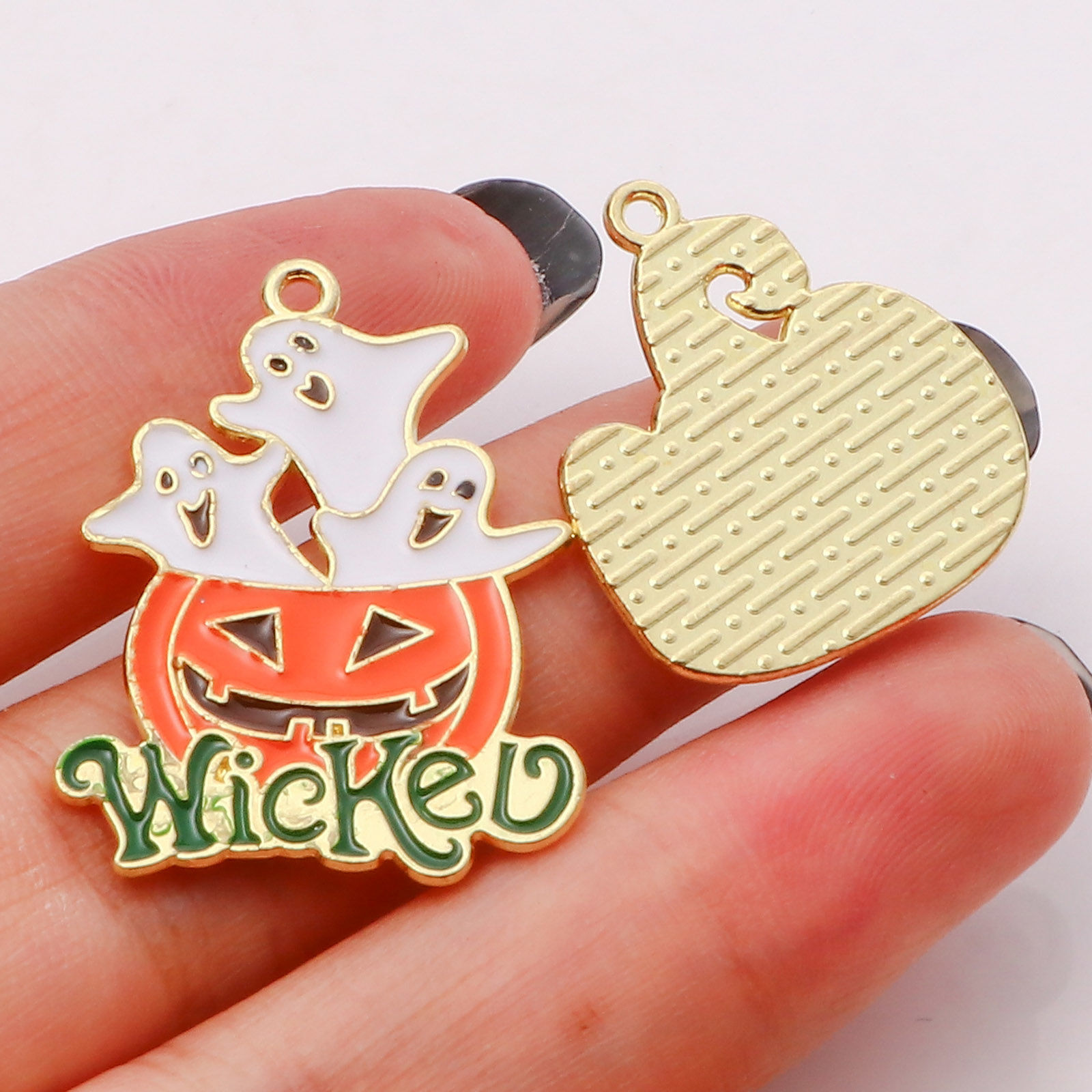 Picture of Zinc Based Alloy Halloween Charms Gold Plated Multicolor Enamel
