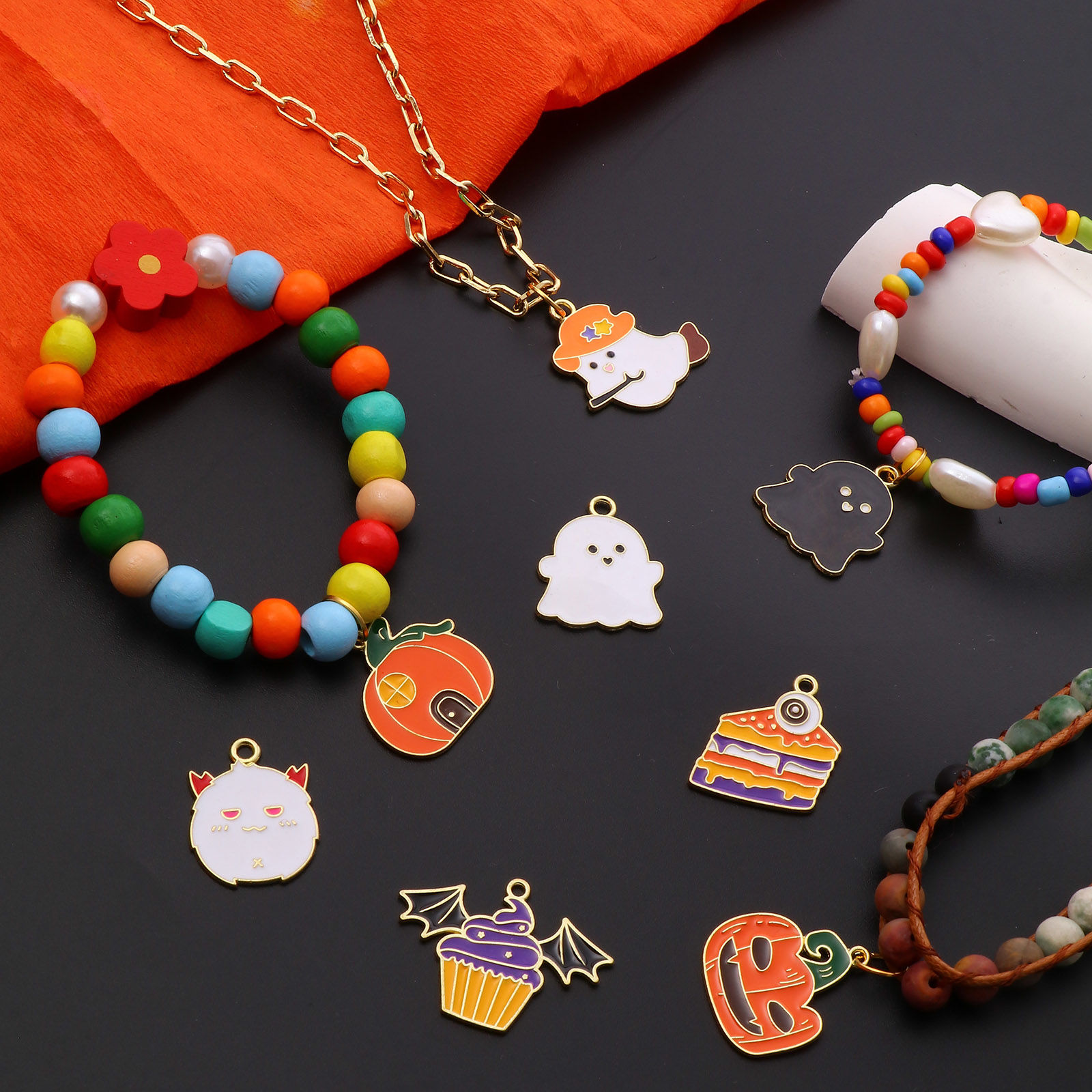 Picture of Zinc Based Alloy Halloween Charms Gold Plated Multicolor Enamel