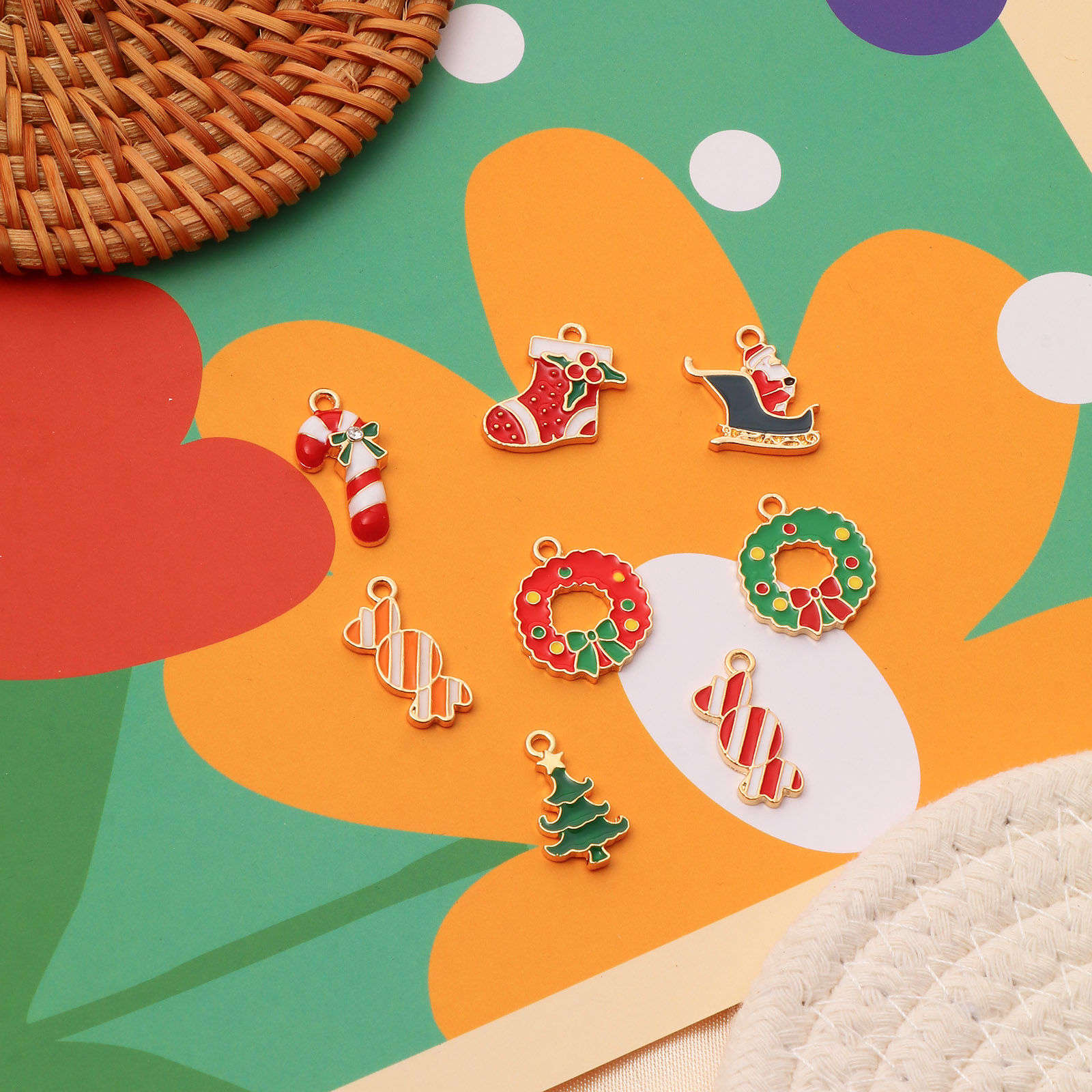 Picture of Zinc Based Alloy Christmas Charms Gold Plated Multicolor Enamel