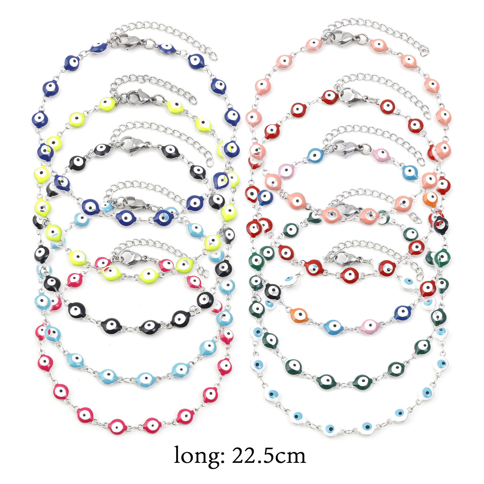 Picture of 304 Stainless Steel Religious Anklet Silver Tone Multicolor Enamel Evil Eye 22.5cm(8 7/8") long