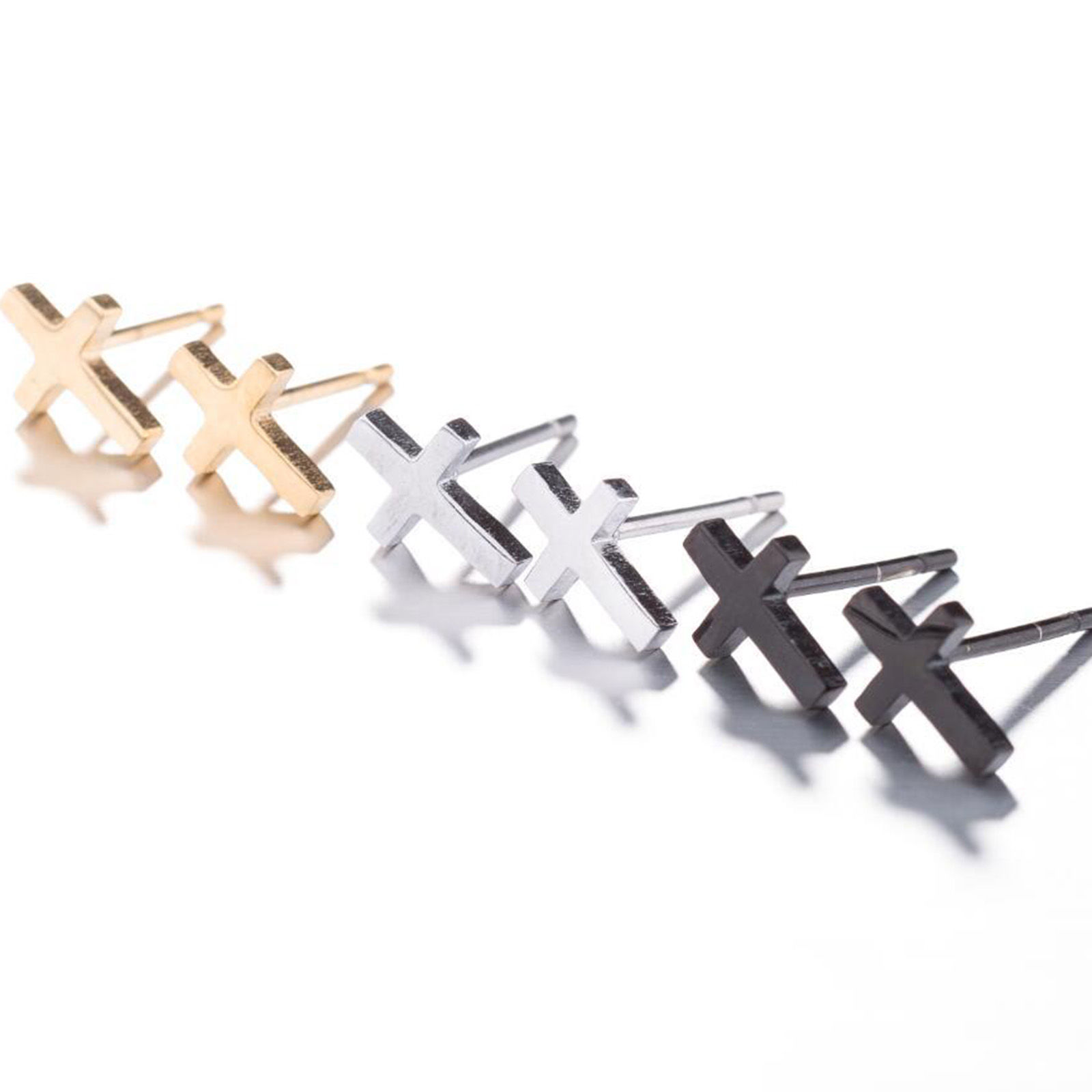 Picture of Stainless Steel Stylish Ear Post Stud Earrings Multicolor Cross 8mm x 5mm