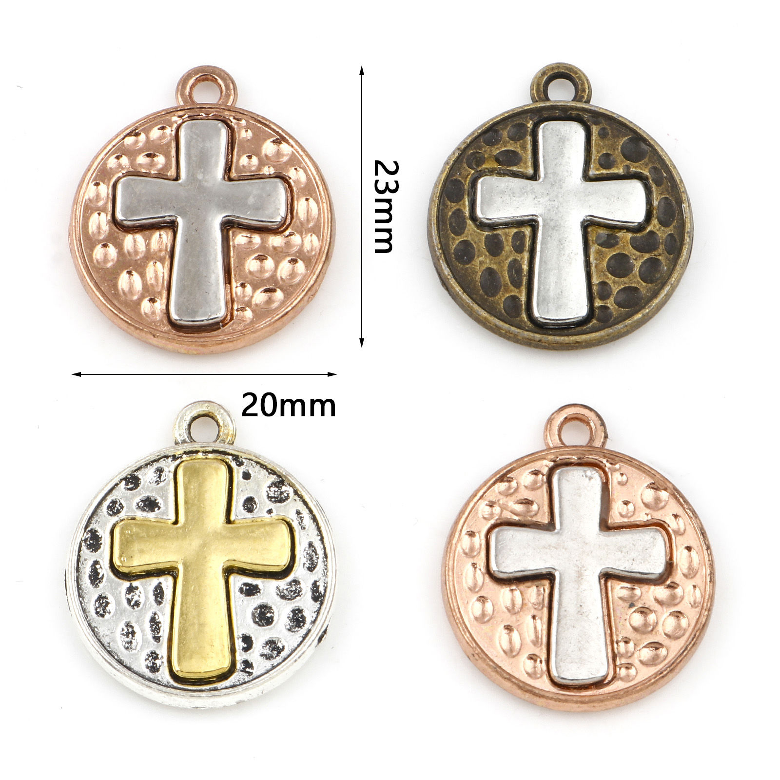 Picture of Zinc Based Alloy Religious Charms Multicolor Round Cross 23mm x 20mm