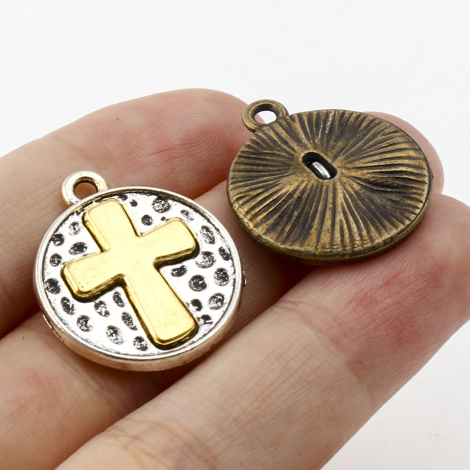 Picture of Zinc Based Alloy Religious Charms Multicolor Round Cross 23mm x 20mm
