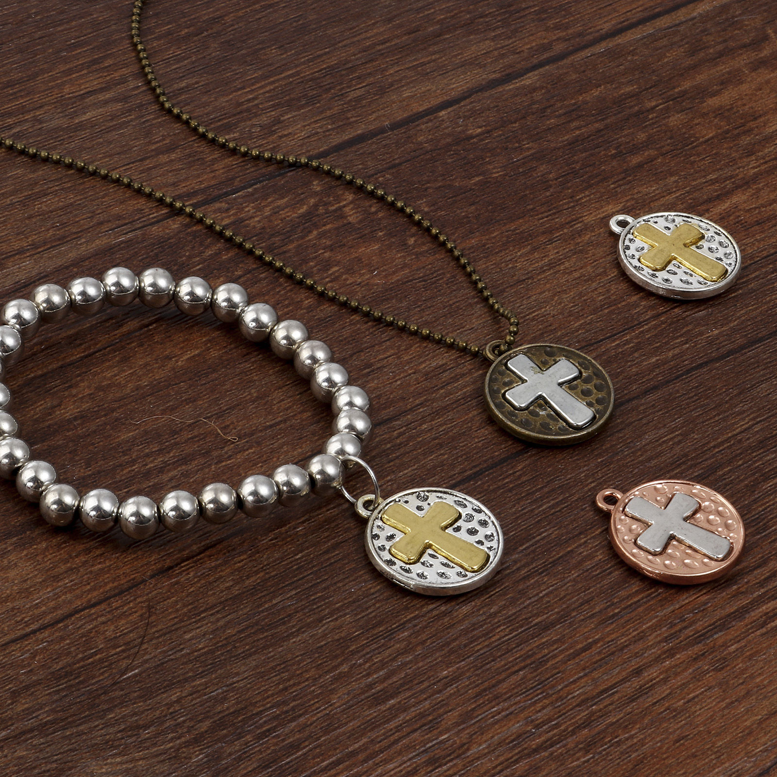 Picture of Zinc Based Alloy Religious Charms Multicolor Round Cross 23mm x 20mm