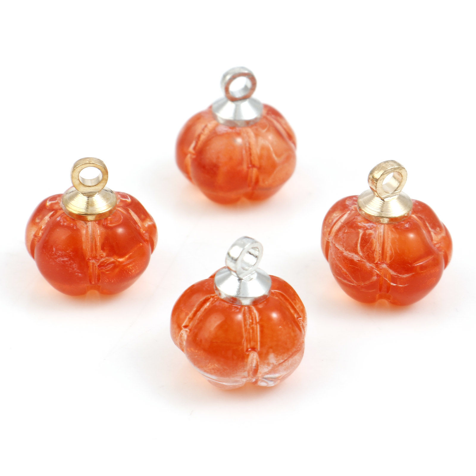 Imagen de Vidrio Murano Halloween de Colgantes Charms Calabaza , Naranja 11mm x 10mm, 5 Unidades