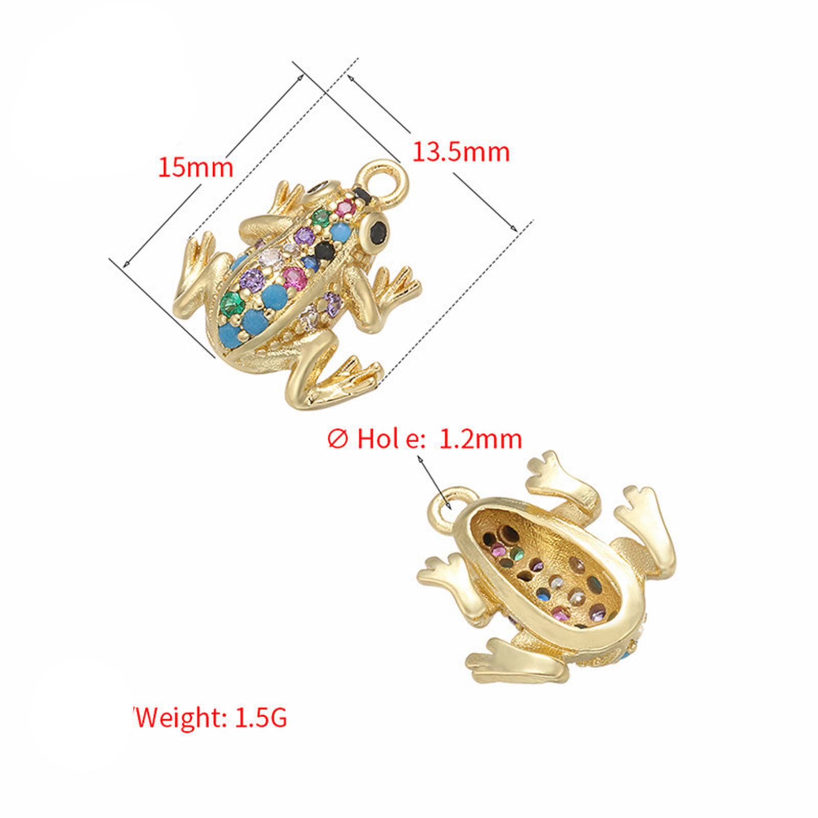Picture of Brass Charms Frog Animal Micro Pave Multicolor Rhinestone 15mm x 13.5mm