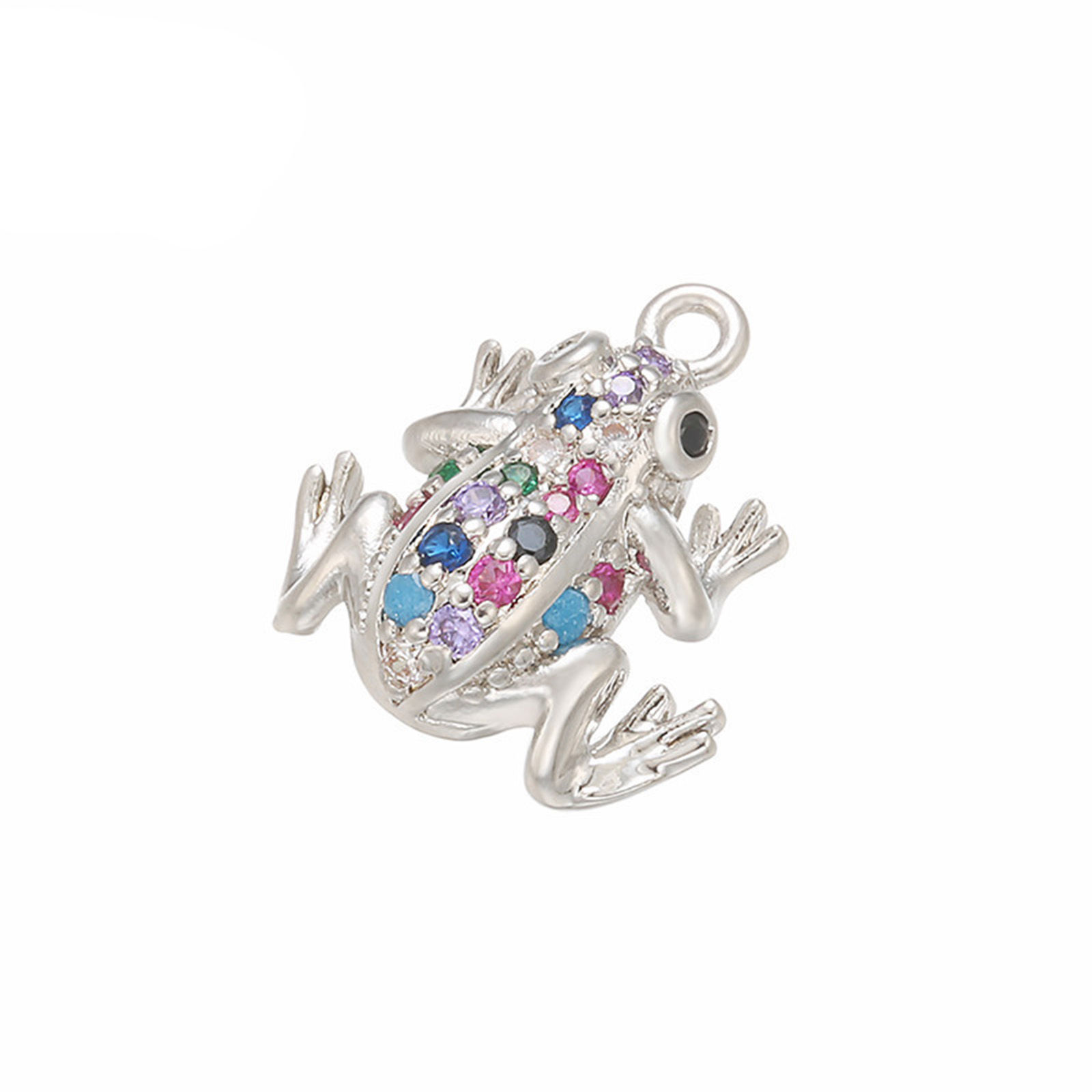 Picture of Brass Charms Frog Animal Micro Pave Multicolor Rhinestone 15mm x 13.5mm