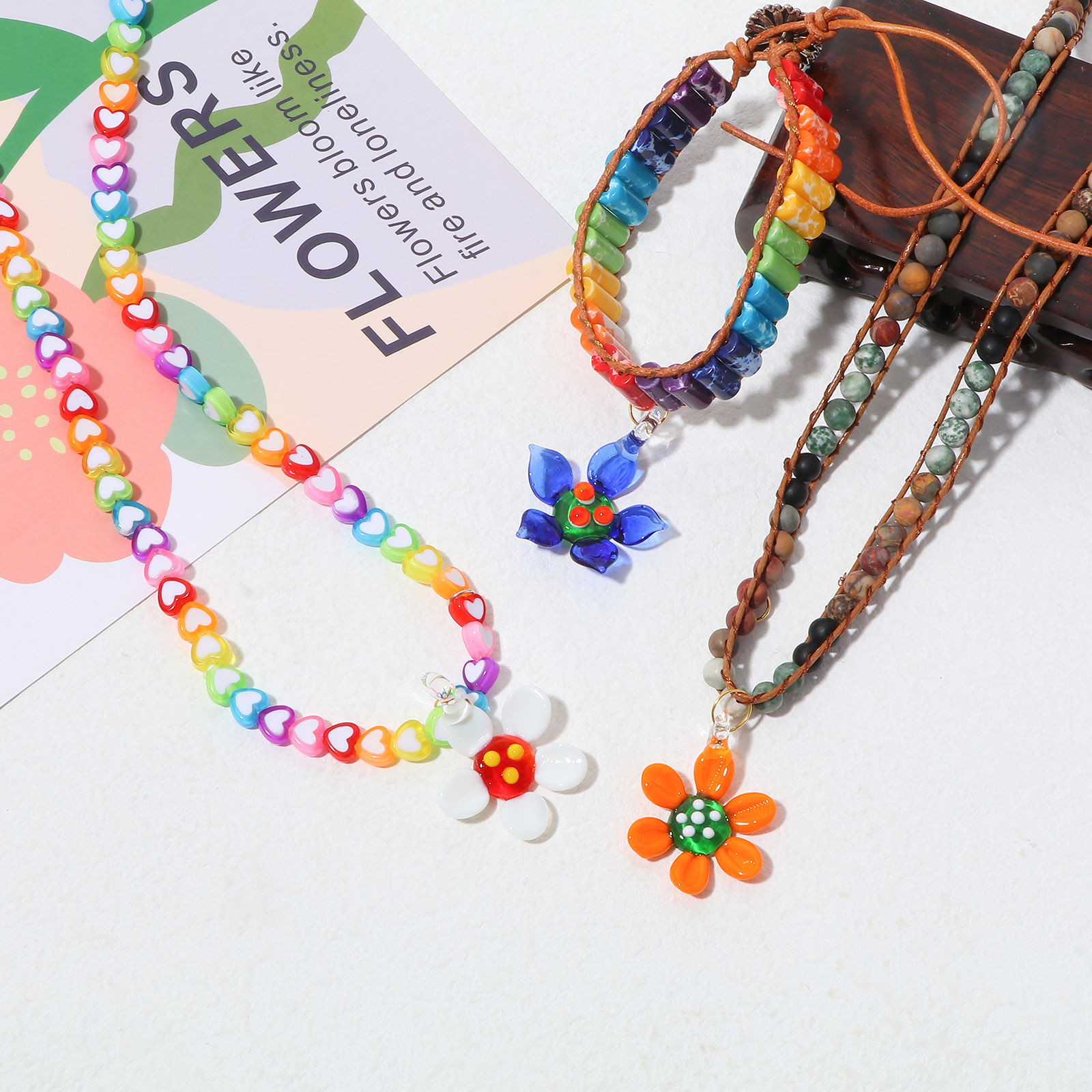 Изображение Лэмпворк Подвески " Цветы " Разноцветный 2 ШТ