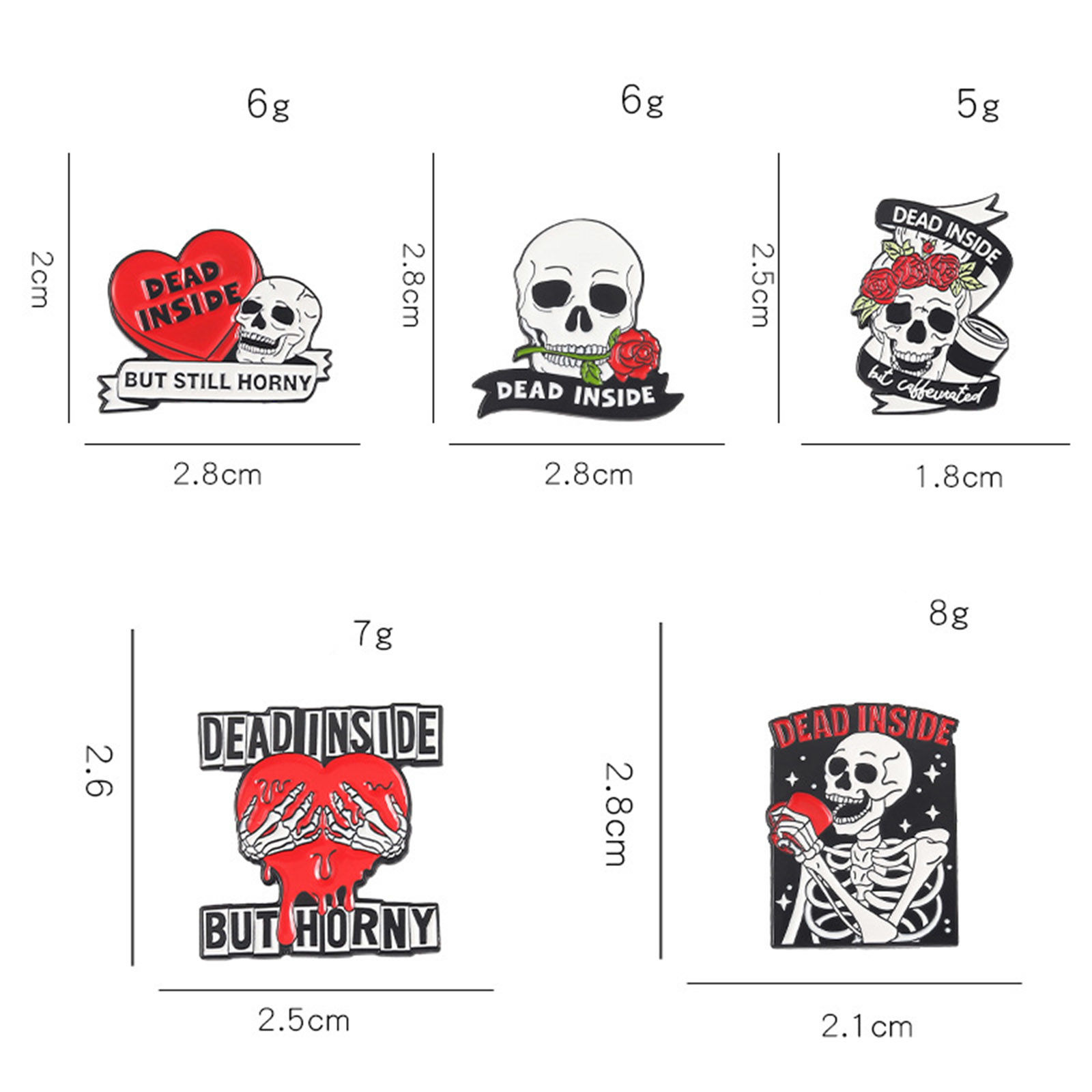 Picture of Halloween Pin Brooches Skeleton Skull Rose Flower White & Red Enamel