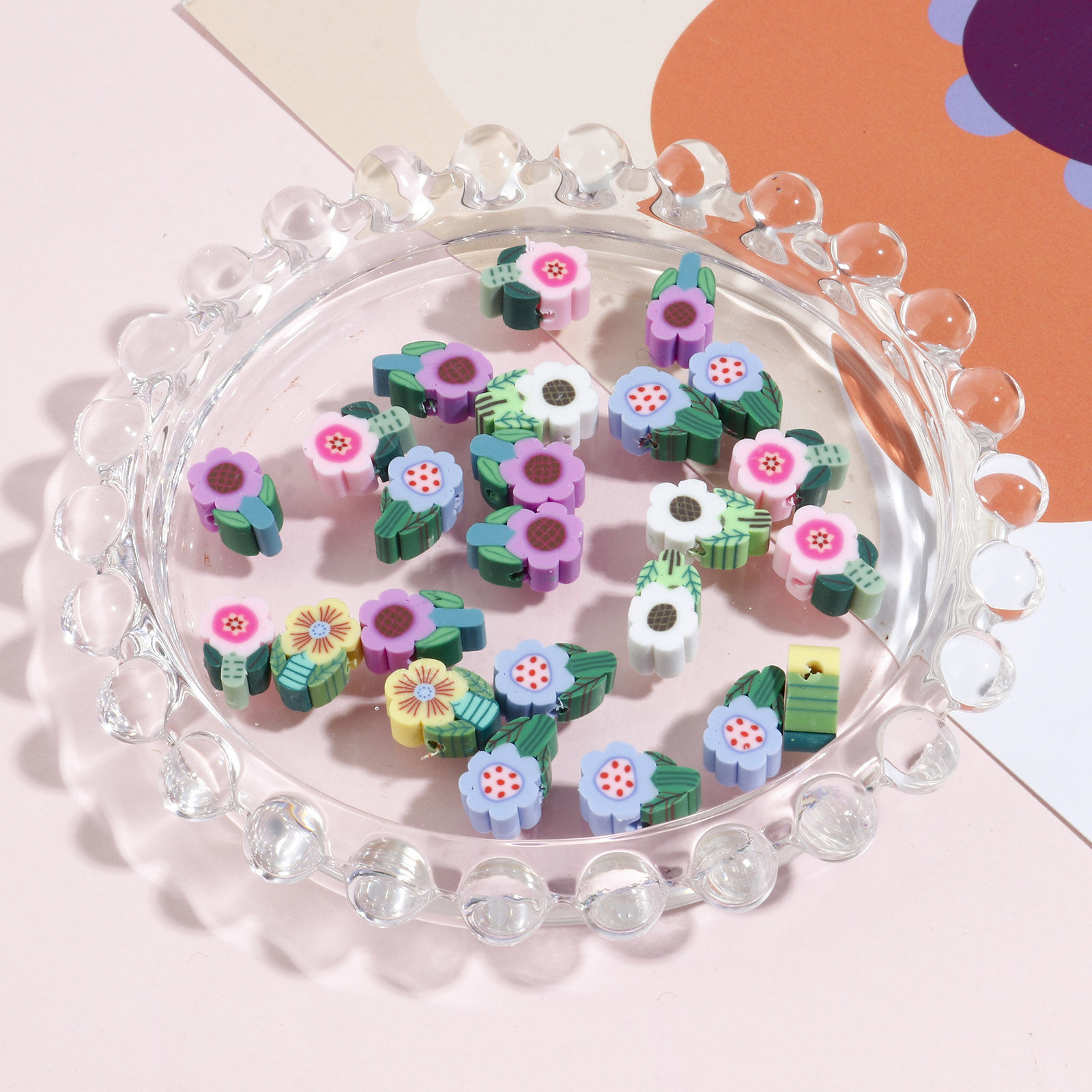 Bild von Polymer Ton Perlen Blume Blätter Bunt, 12mm x 8mm, Loch: 1.5mm, 100 Stück