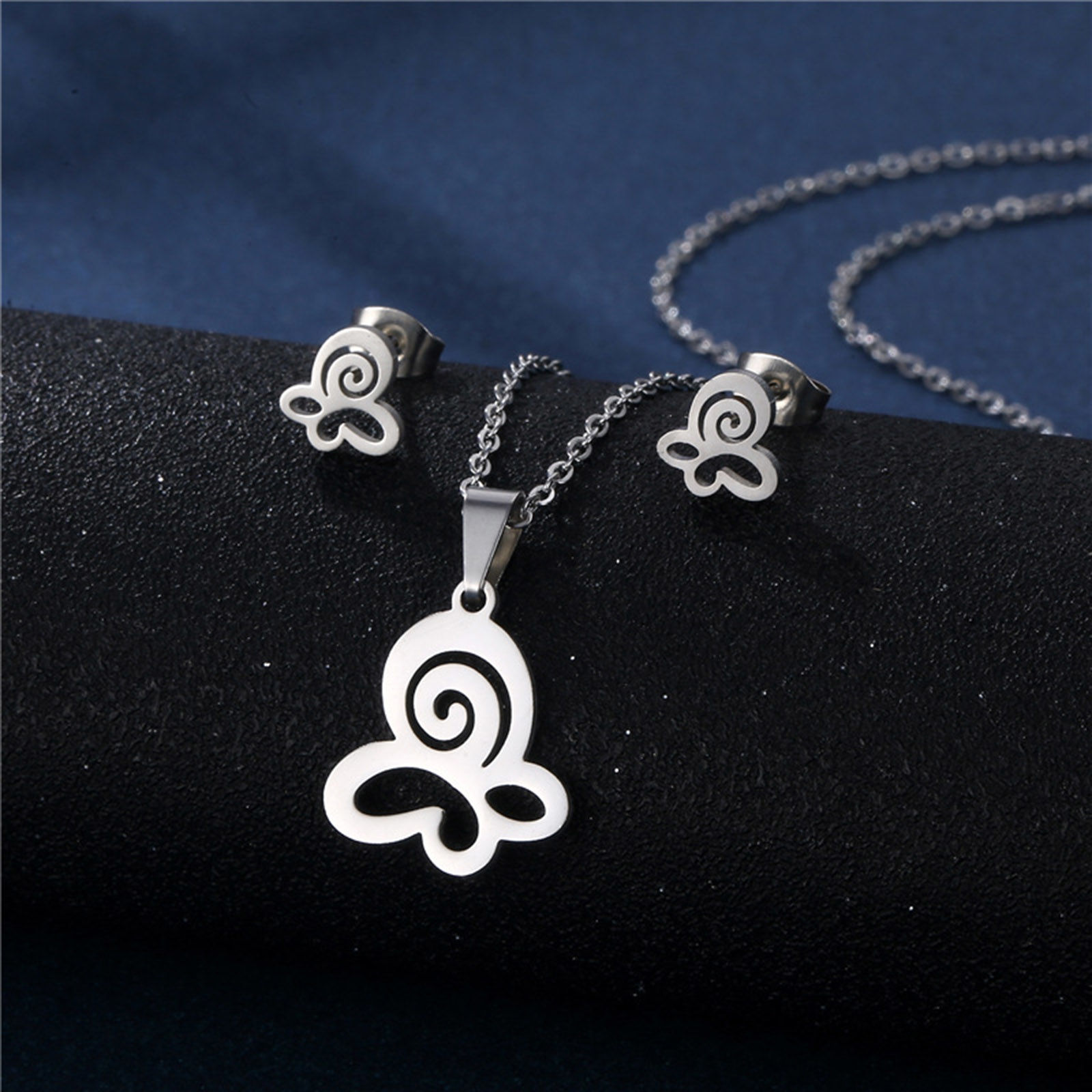 Bild von Edelstahl Ins Stil Schmuck Halskette Ohrringe Set Silberfarbe Hohl 1 Set