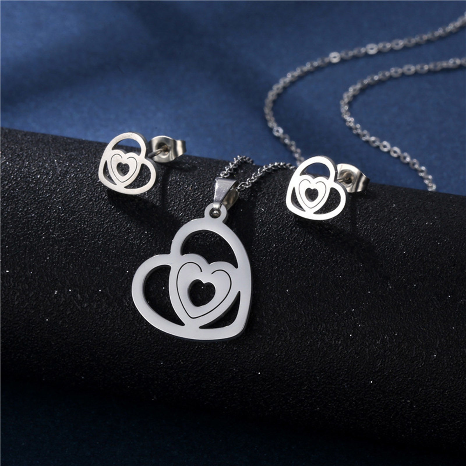 Bild von Edelstahl Ins Stil Schmuck Halskette Ohrringe Set Silberfarbe Hohl 1 Set