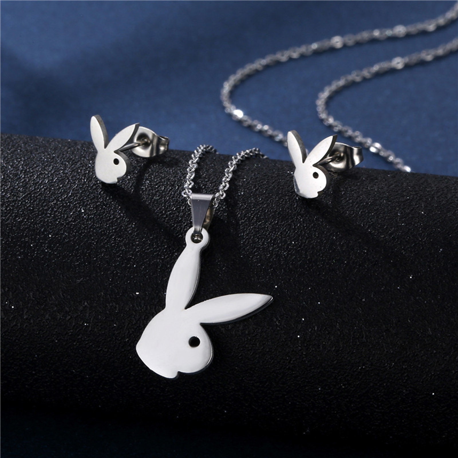 Bild von Edelstahl Ins Stil Schmuck Halskette Ohrringe Set Silberfarbe Hohl 1 Set