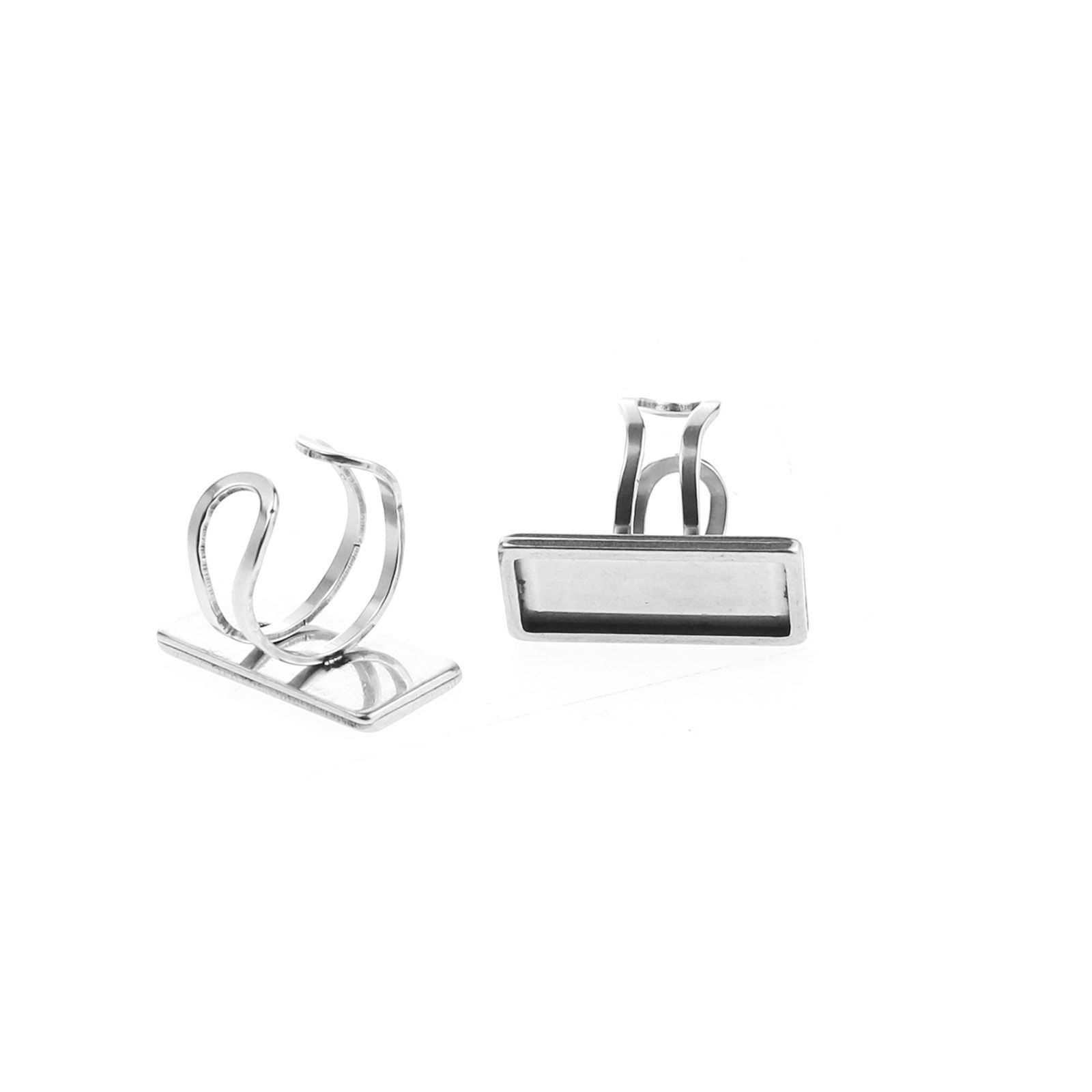 Picture of 304 Stainless Steel Open Adjustable Rings Silver Tone Geometric Cabochon Settings 17.3mm(US Size 7), 1 Piece