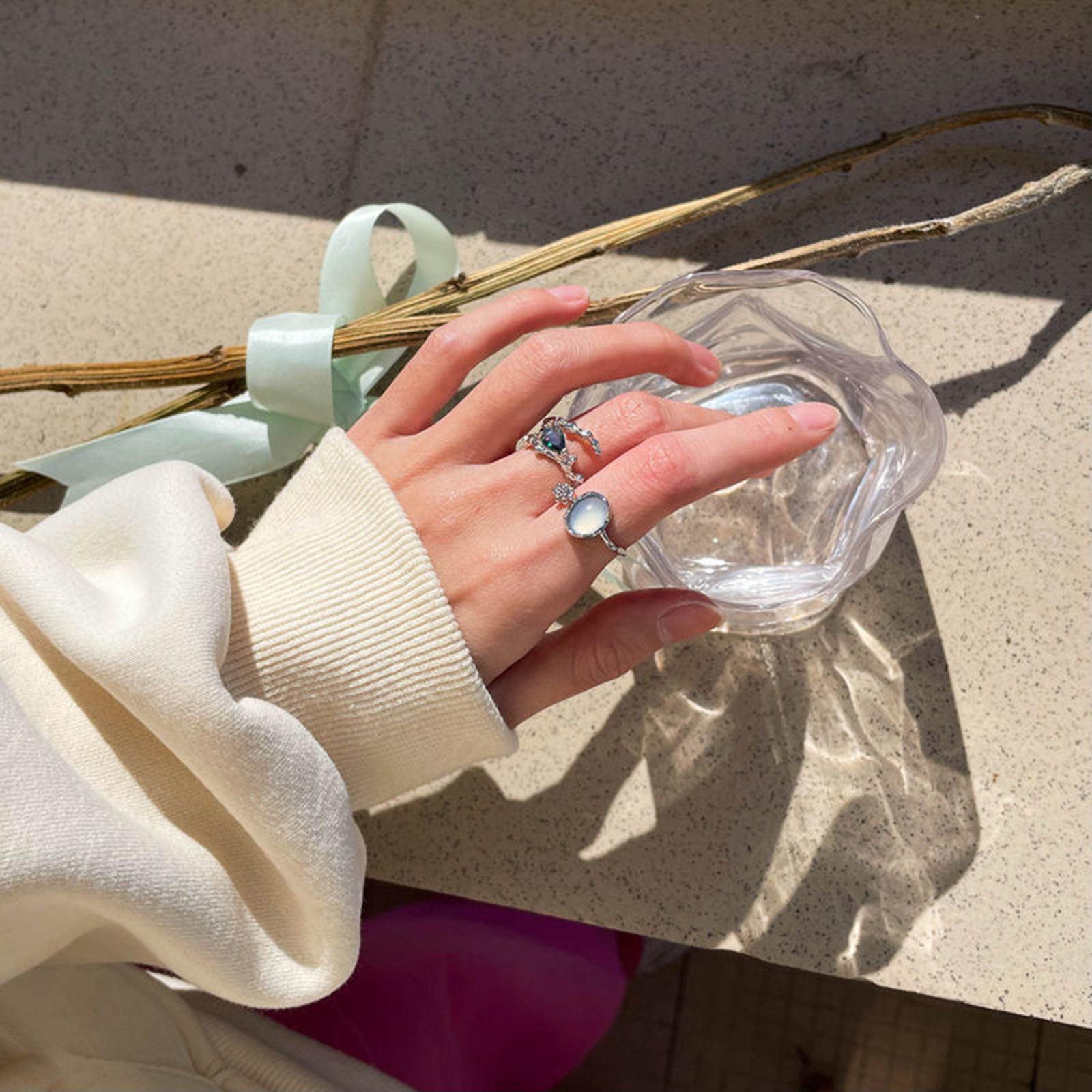 Picture of Copper Exquisite Open Adjustable Rings Silver Plated Imitation Gemstones 17mm(US Size 6.5)