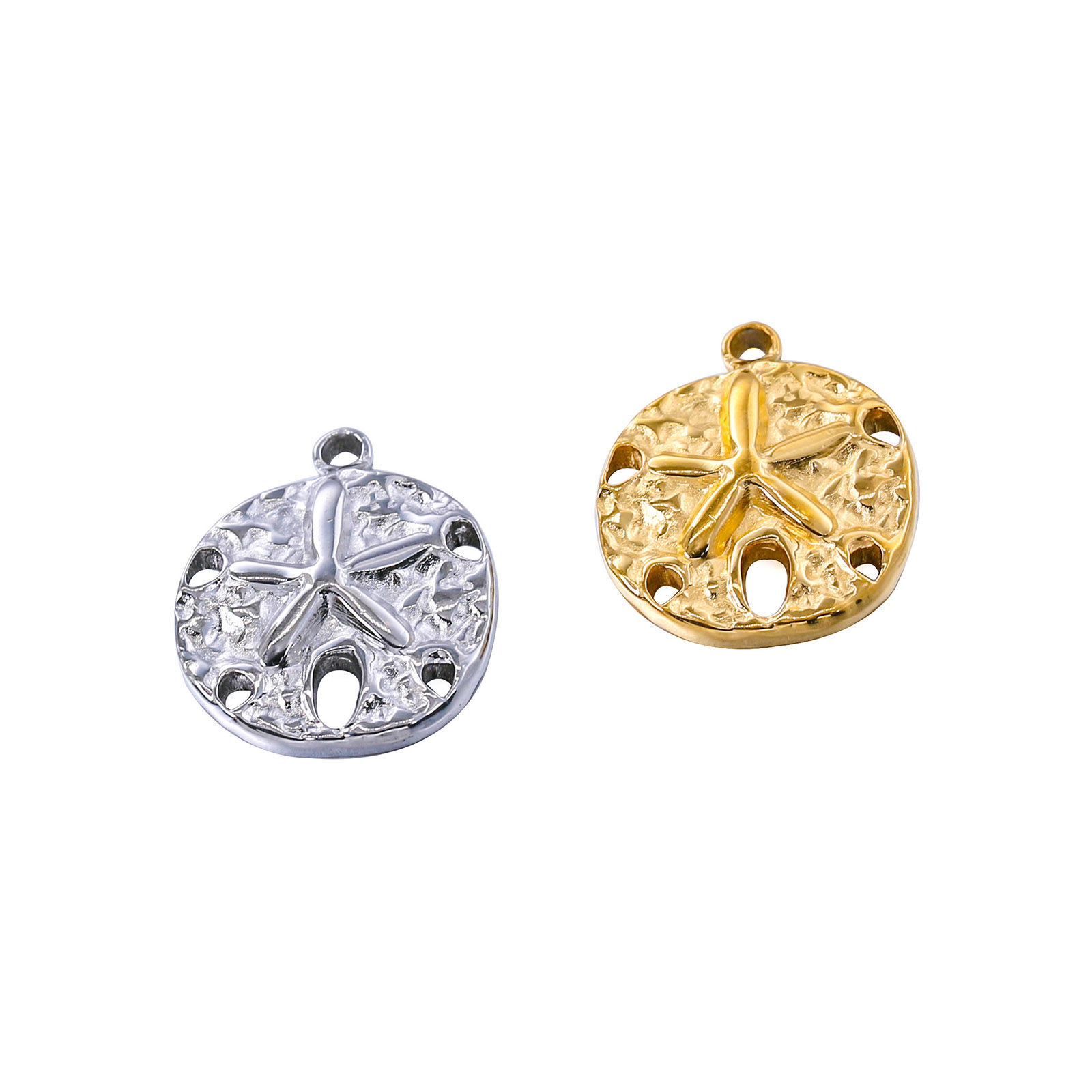 Picture of Stainless Steel Ocean Jewelry Charms Multicolor Round Disc Star Fish 17mm x 15mm, 1 Piece