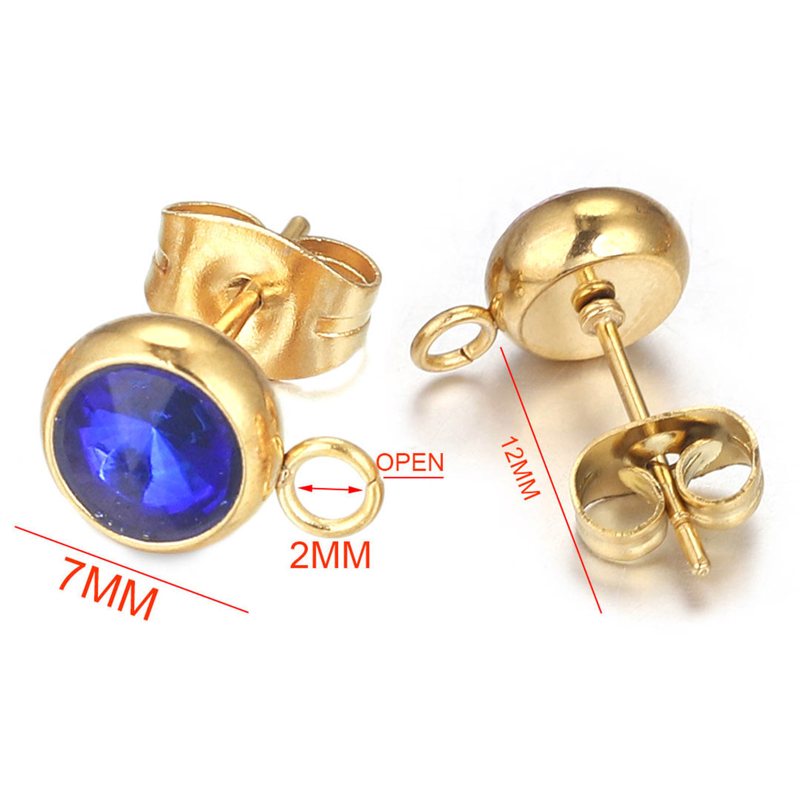 Bild von Edelstahl Ohrring Ohrstecker Rund 18K Gold plattiert Mit Öse 12mm x 9mm, 2 Stück