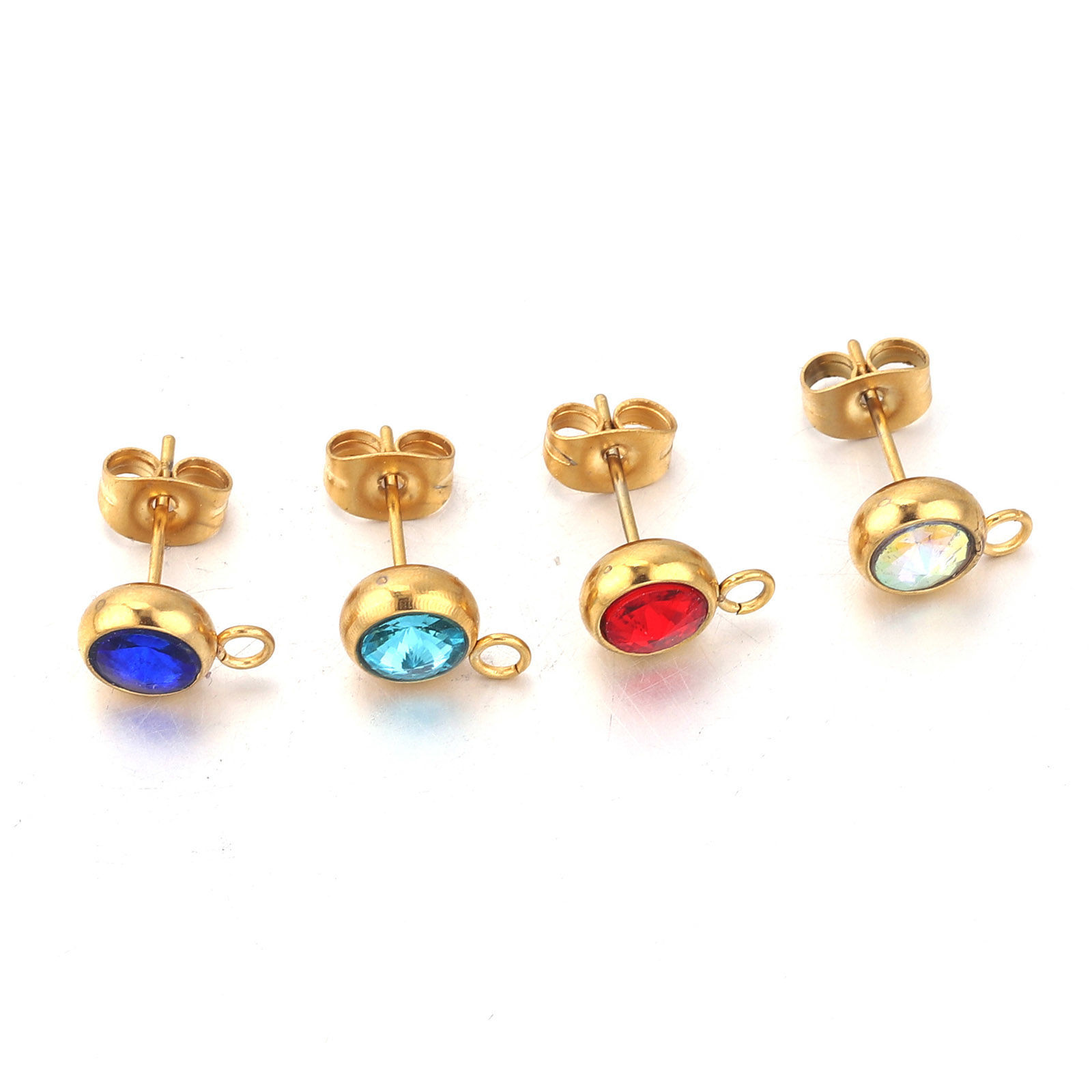 Bild von Edelstahl Ohrring Ohrstecker Rund 18K Gold plattiert Mit Öse 12mm x 9mm, 2 Stück