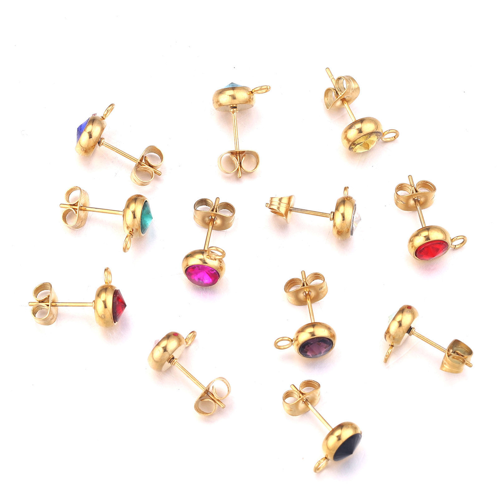 Bild von Edelstahl Ohrring Ohrstecker Rund 18K Gold plattiert Mit Öse 12mm x 9mm, 2 Stück
