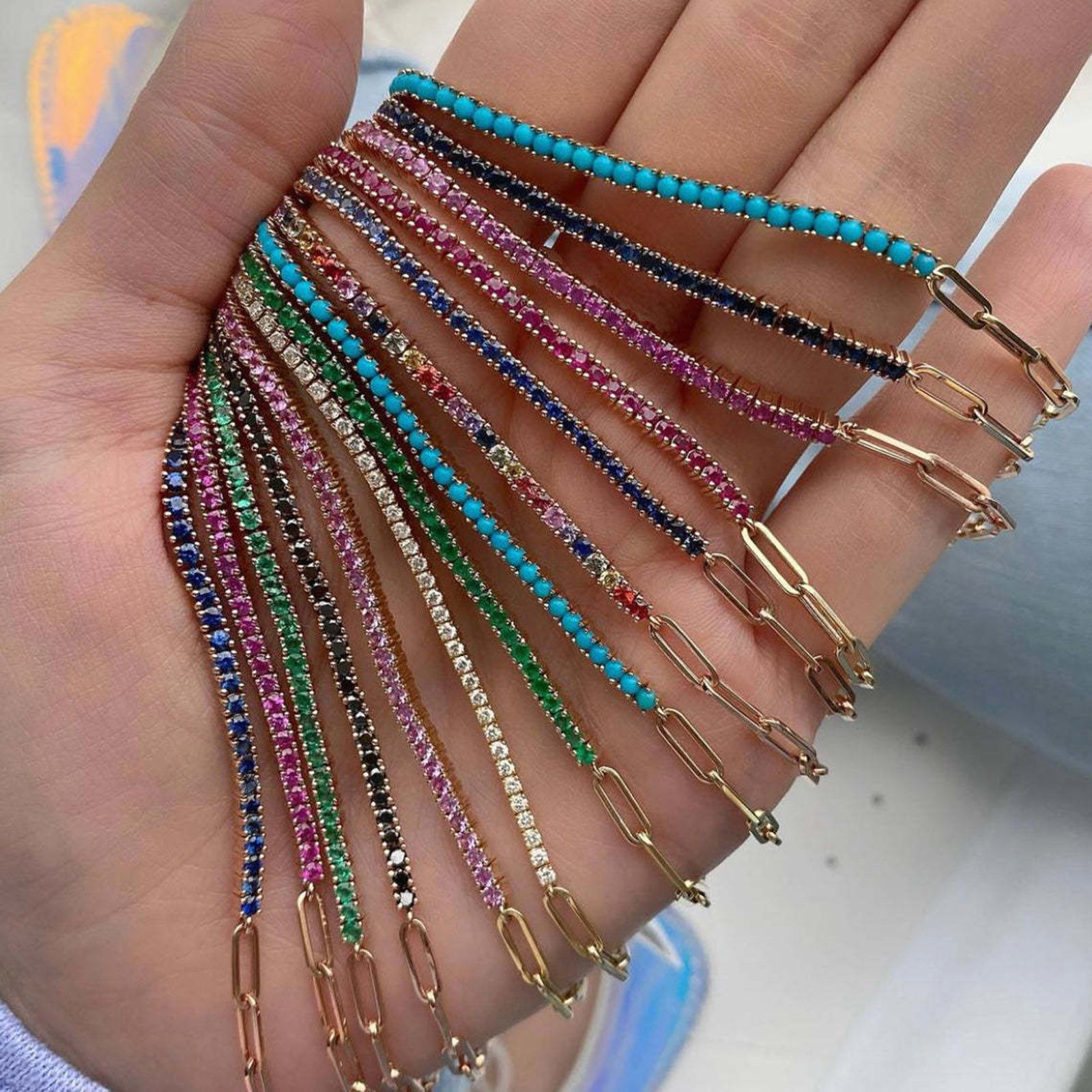 Picture of Brass Stylish Bracelets Gold Plated Link Chain Multicolour Cubic Zirconia 21cm(8 2/8") long