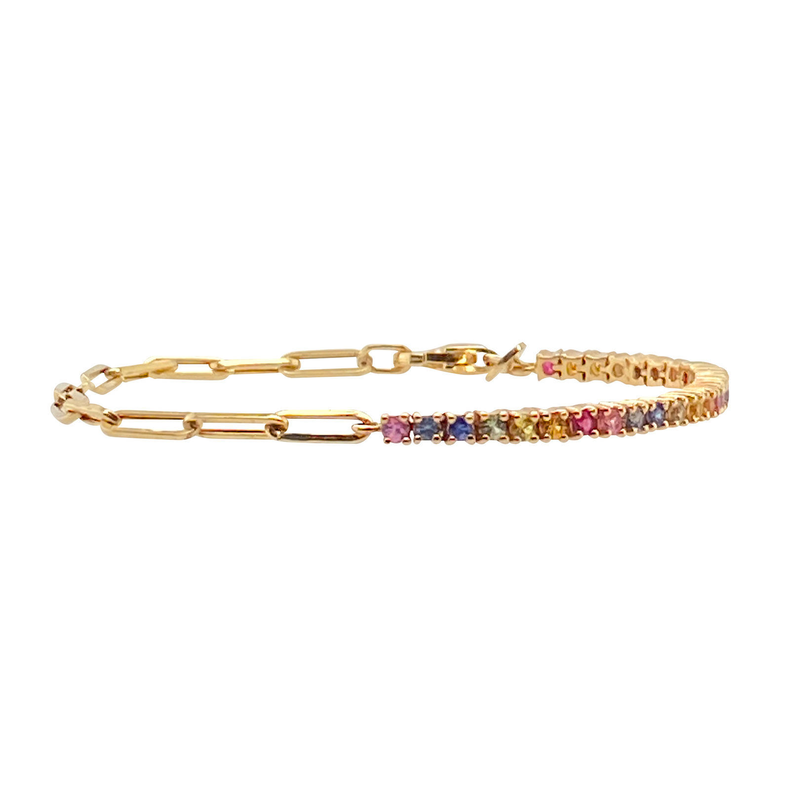 Picture of Brass Stylish Bracelets Gold Plated Link Chain Multicolour Cubic Zirconia 21cm(8 2/8") long