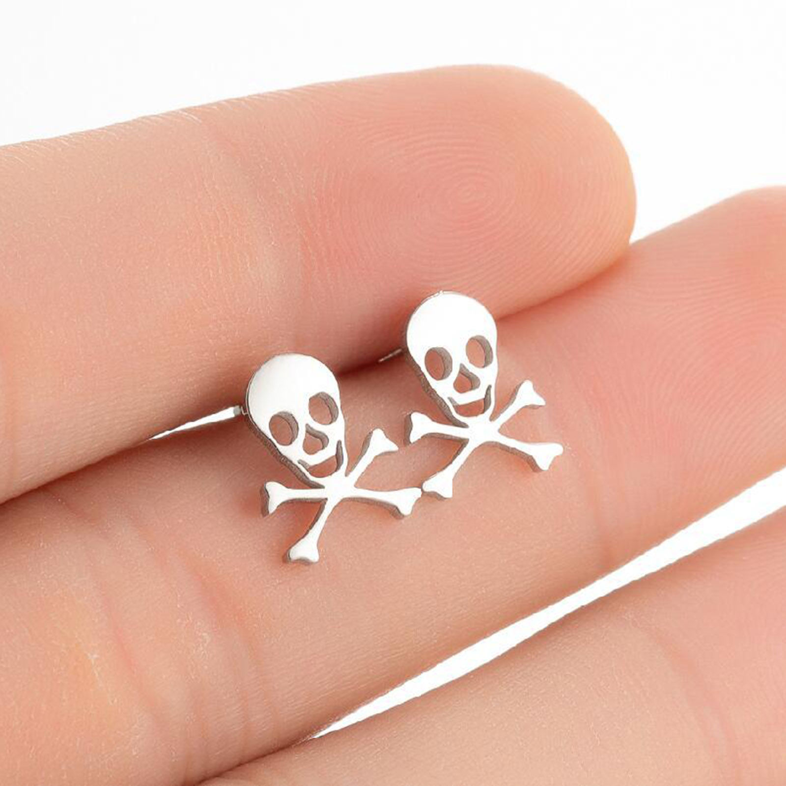 Изображение Нержавеющая Сталь Хэллоуин Серьги Шпильки Разноцветный Череп ажурная резьба 11мм x 9мм , Сообщение / провод: (18 калибров) , 1 Пара