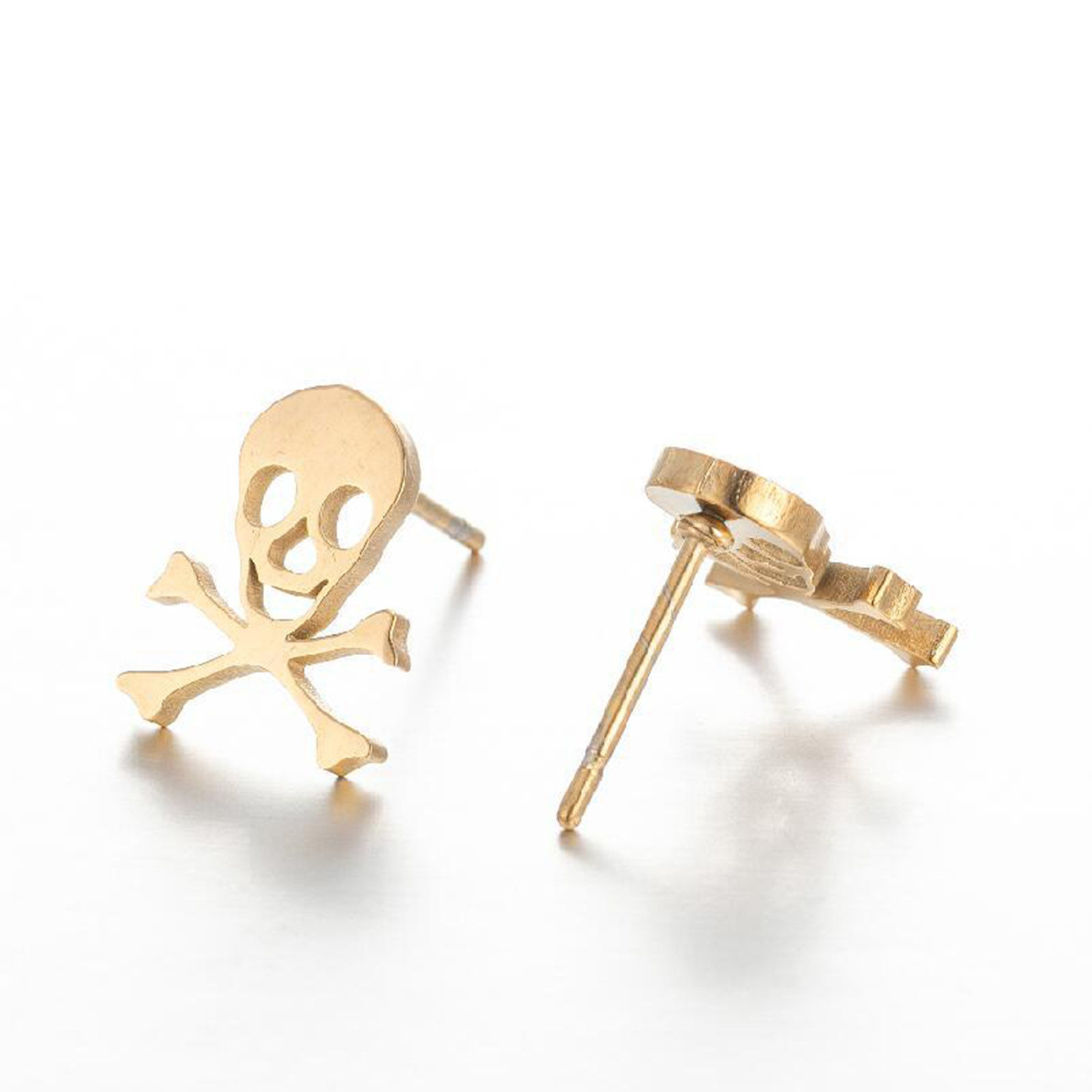 Изображение Нержавеющая Сталь Хэллоуин Серьги Шпильки Разноцветный Череп ажурная резьба 11мм x 9мм , Сообщение / провод: (18 калибров) , 1 Пара