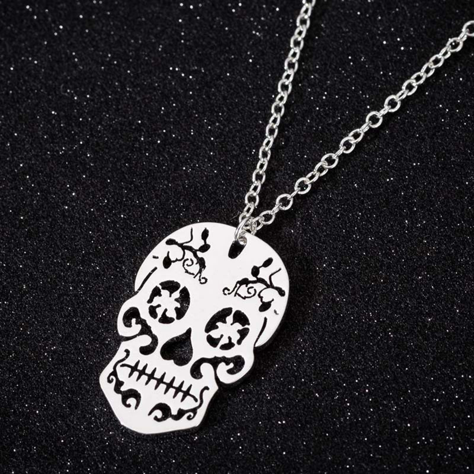 Imagen de Acero Inoxidable Halloween Cable Cadena Cruz Collares Multicolor Cráneo Filigrana Hueco 45cm longitud, 1 Unidad
