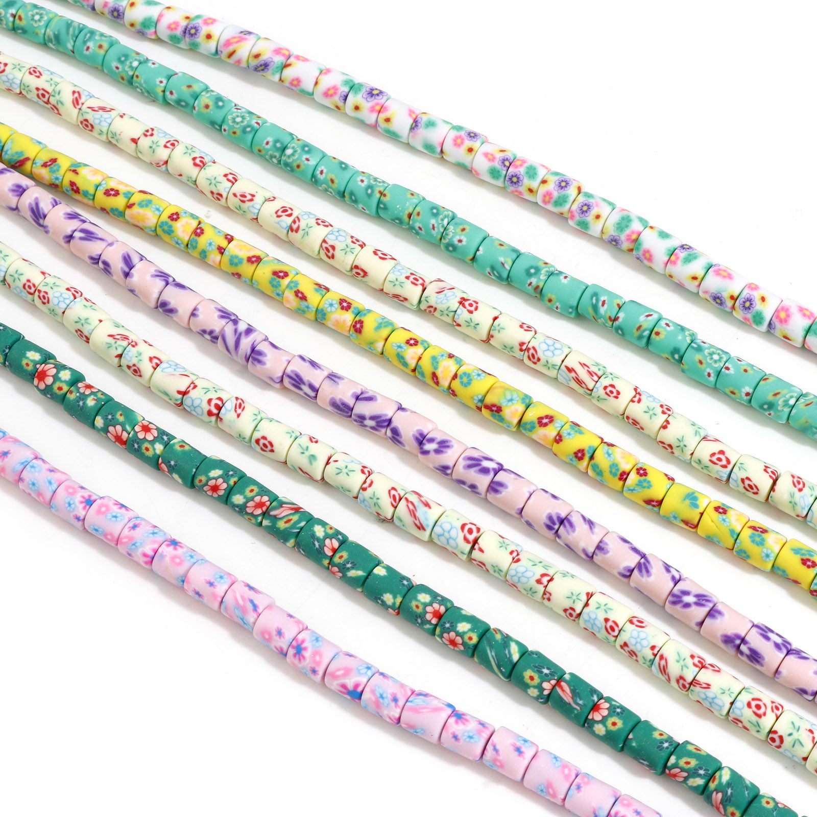 Picture of Polymer Clay Beads Cylinder Multicolor Flower Pattern About 6mm x 6mm