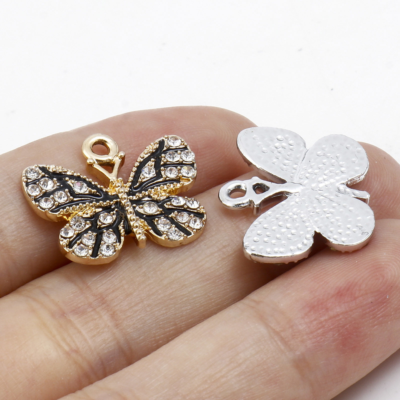 Imagen de Zamak Micro Pave Colgantes Charms Mariposa Multicolor Negro Transparente Rhinestone Esmalte 19mm x 17mm, 10 Unidades